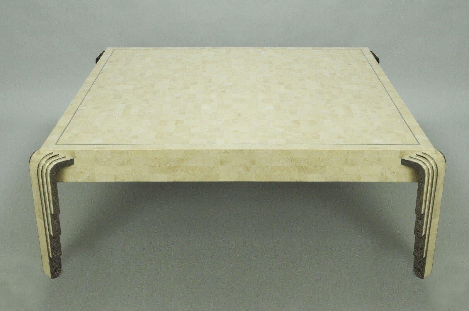 Tavola by Oggetti Tessellated Stone & Chrome Square Coffee Table in the Art Deco Style. Item features hand inlaid tessellated stone throughout, very nice vintage item. Circa  Late 20th Century. Measurements: 16.75