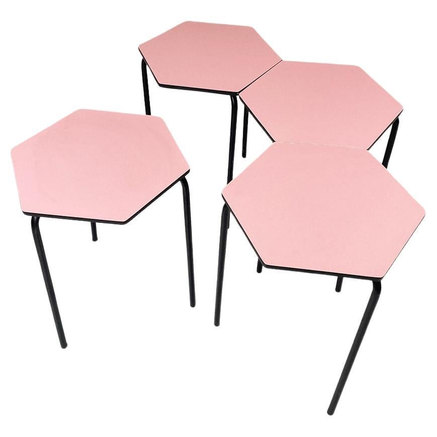 Tavoli da bar esagonali in Formica rosa e metallo, italienisch und modern, 1960 ca. im Angebot