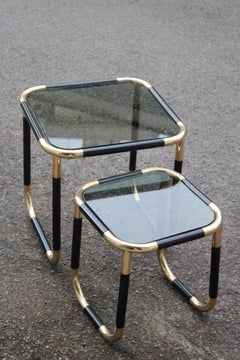 Tavolini ad incastro in tubolare smaltato e Ottone Italia 1960