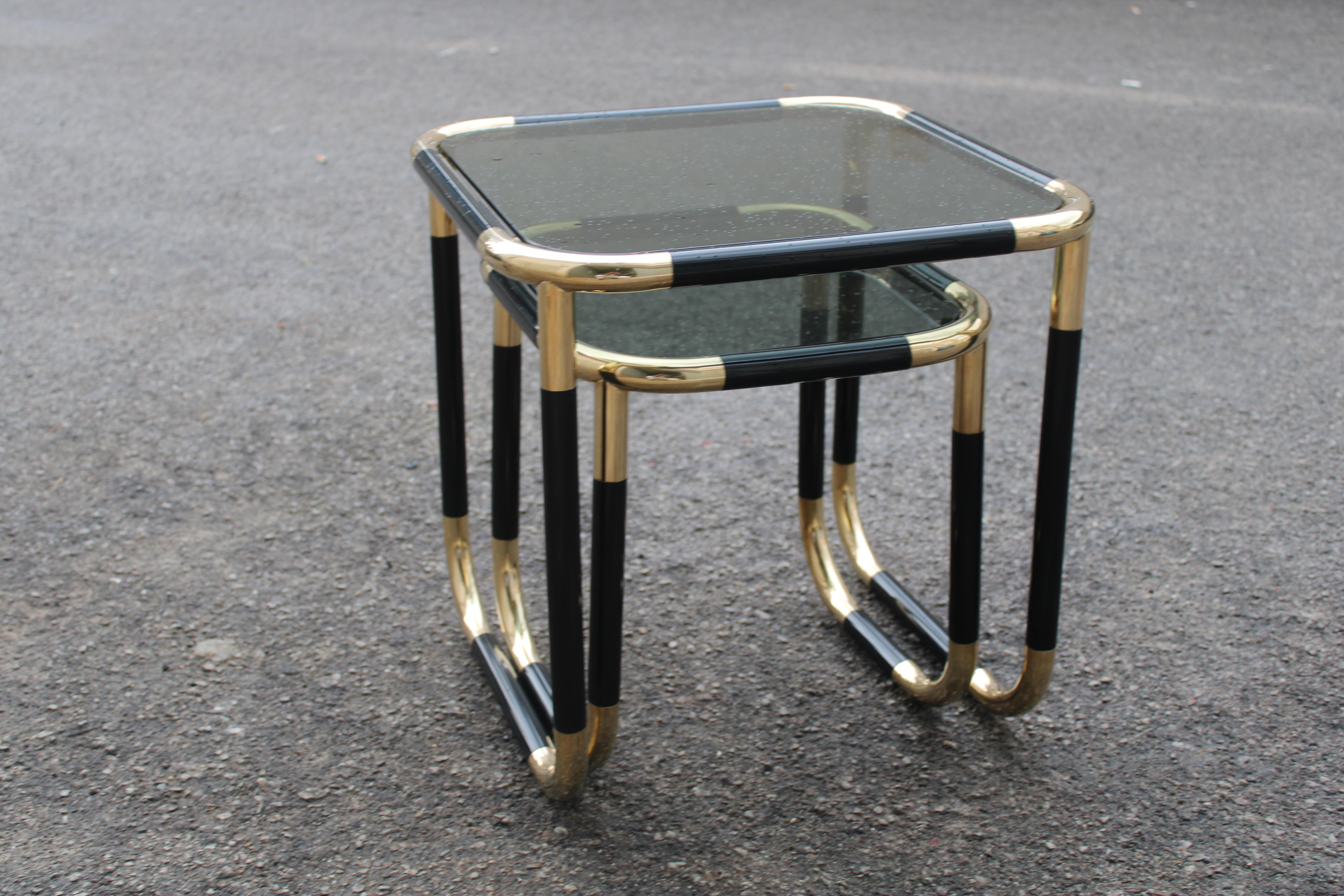 Brass Tavolini ad incastro in tubolare smaltato e Ottone Italia 1960 For Sale