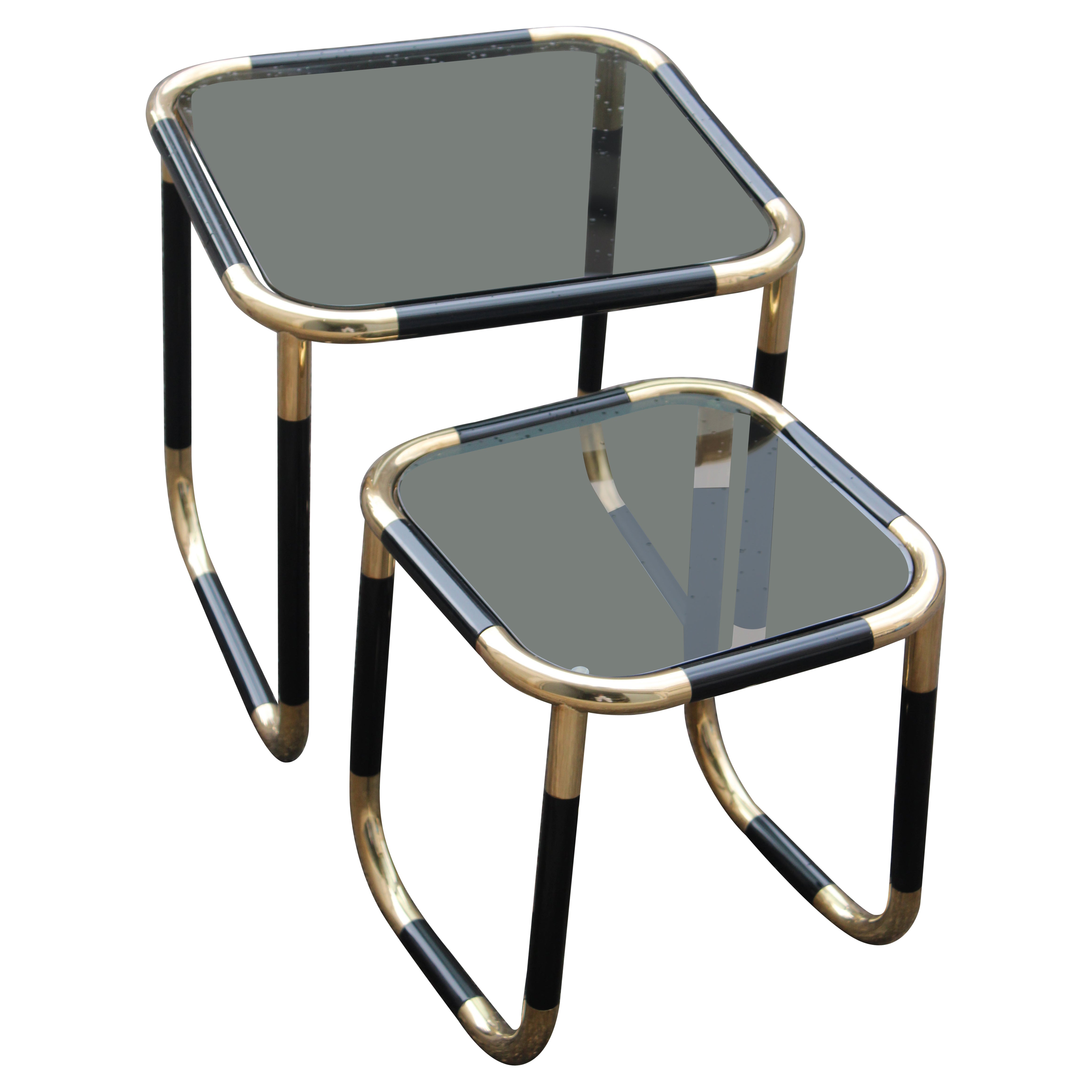 Tavolini ad incastro in tubolare smaltato e Ottone Italia 1960