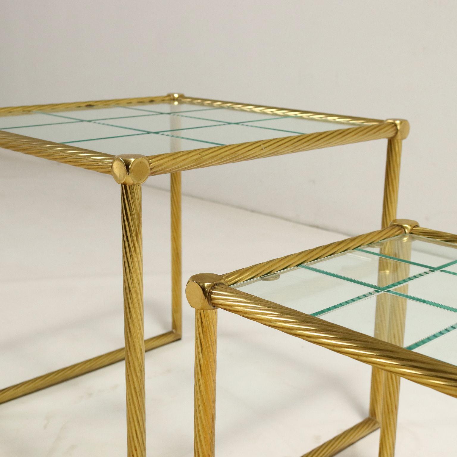 Mid-Century Modern 80s glass and brass coffee tables For Sale
