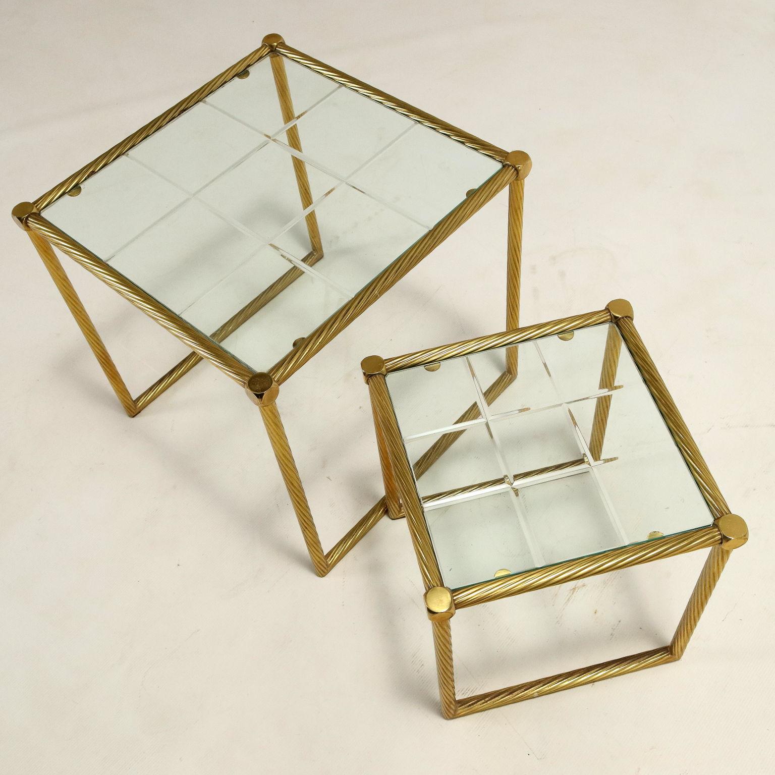 Late 20th Century 80s glass and brass coffee tables For Sale