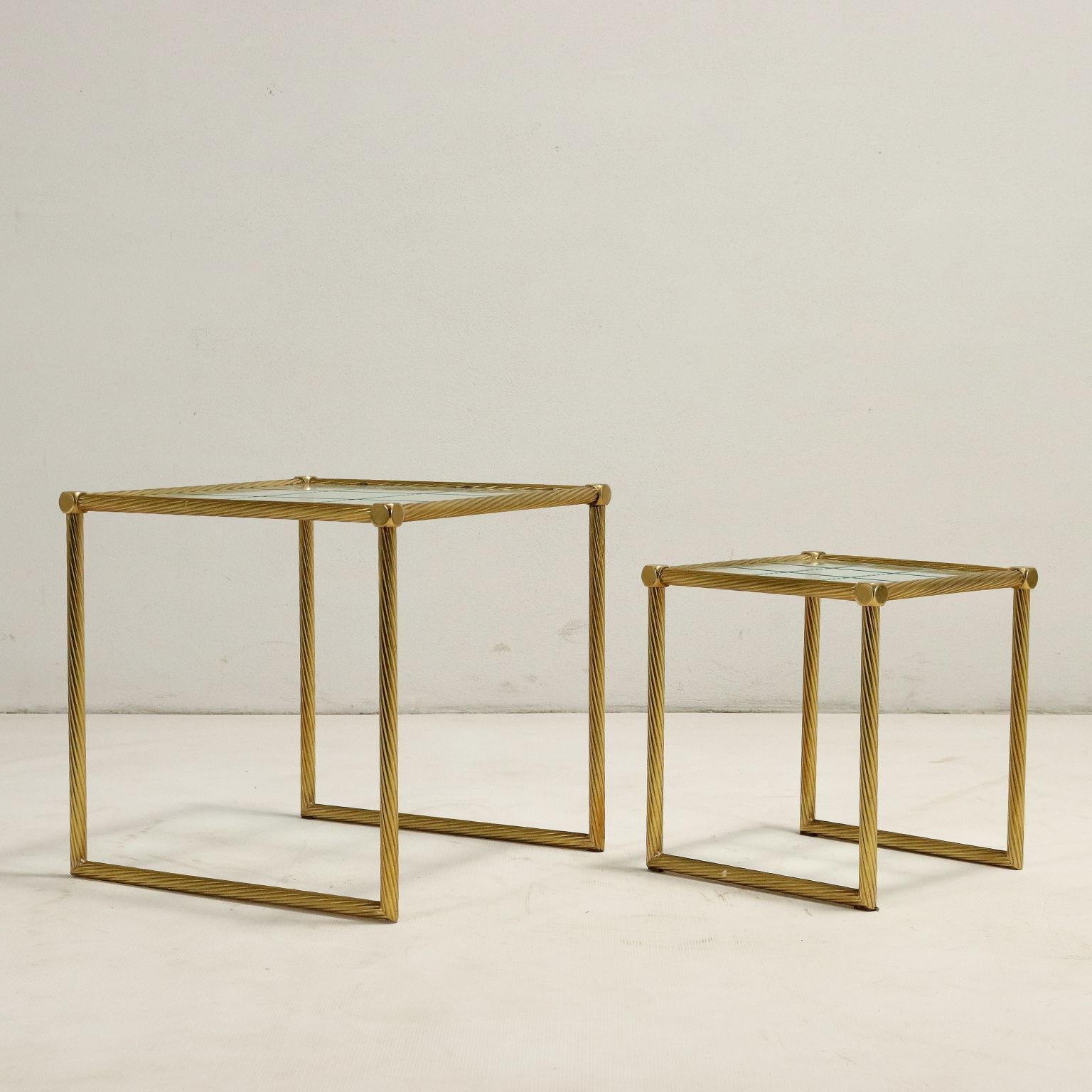 80s glass and brass coffee tables For Sale 1