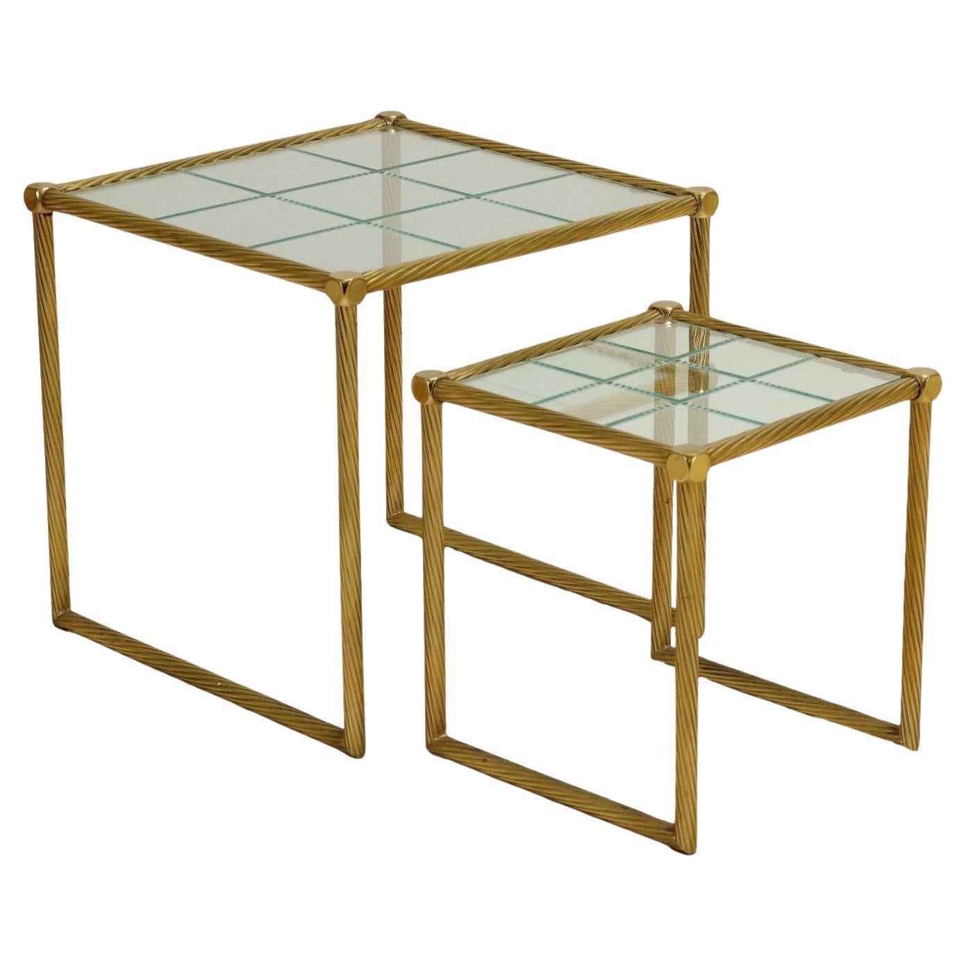80s glass and brass coffee tables For Sale