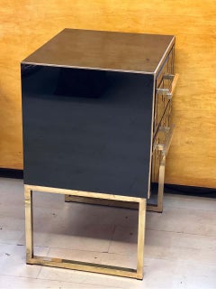 Coppia comodini  Le legno nero, intarsio en ottone stile anni 50