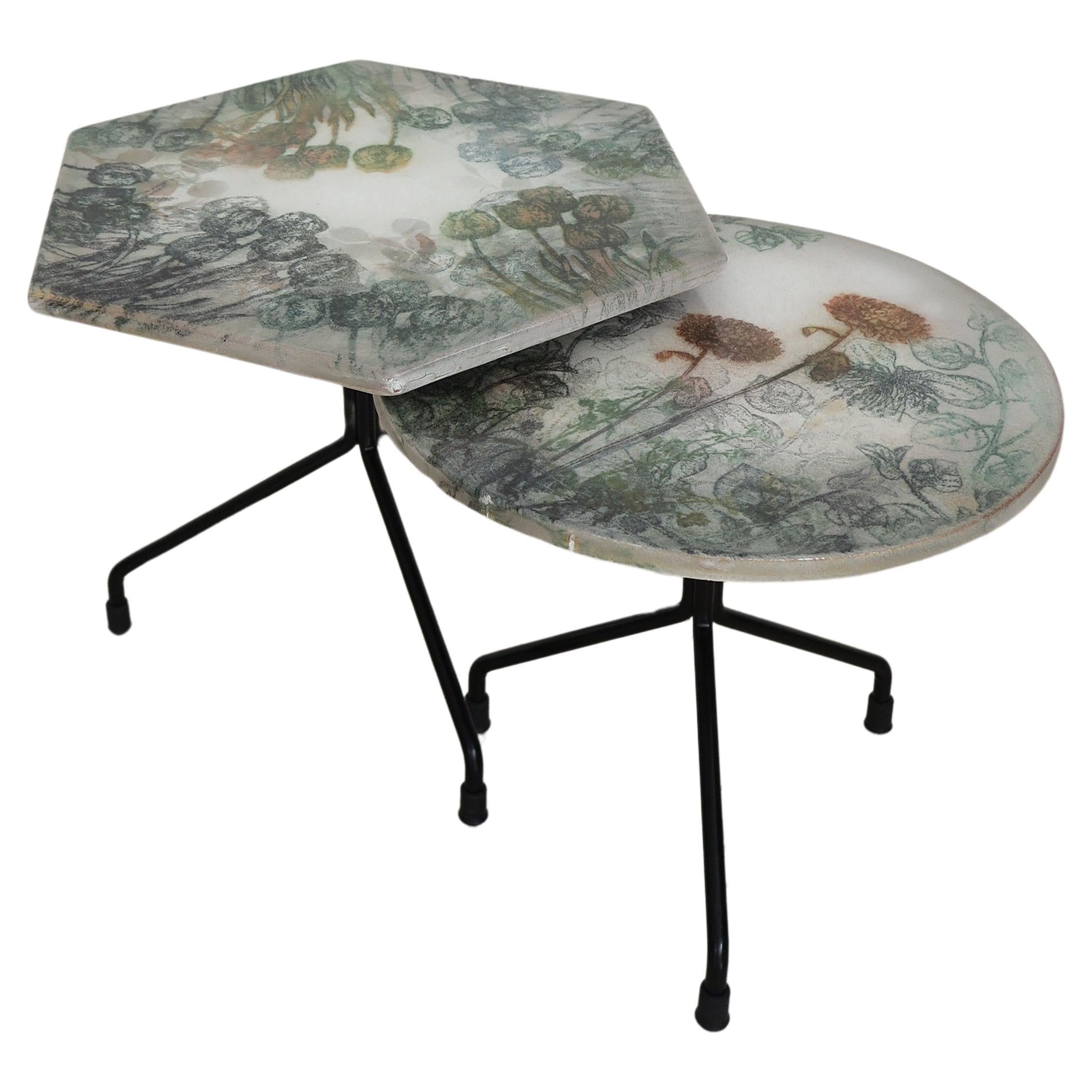 Italian Outdoor Coffee Tables in Hand Decorated Ceramic New Design Capperidicasa For Sale