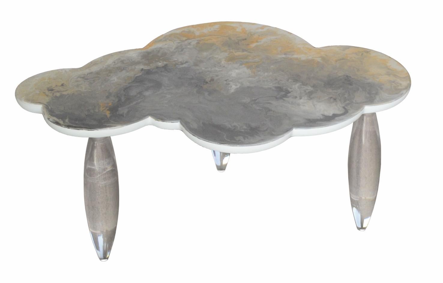 Moderne Set Tavolini scagliola grigia, basi plexiglas fatto a mano en italia da Cupioli en vente