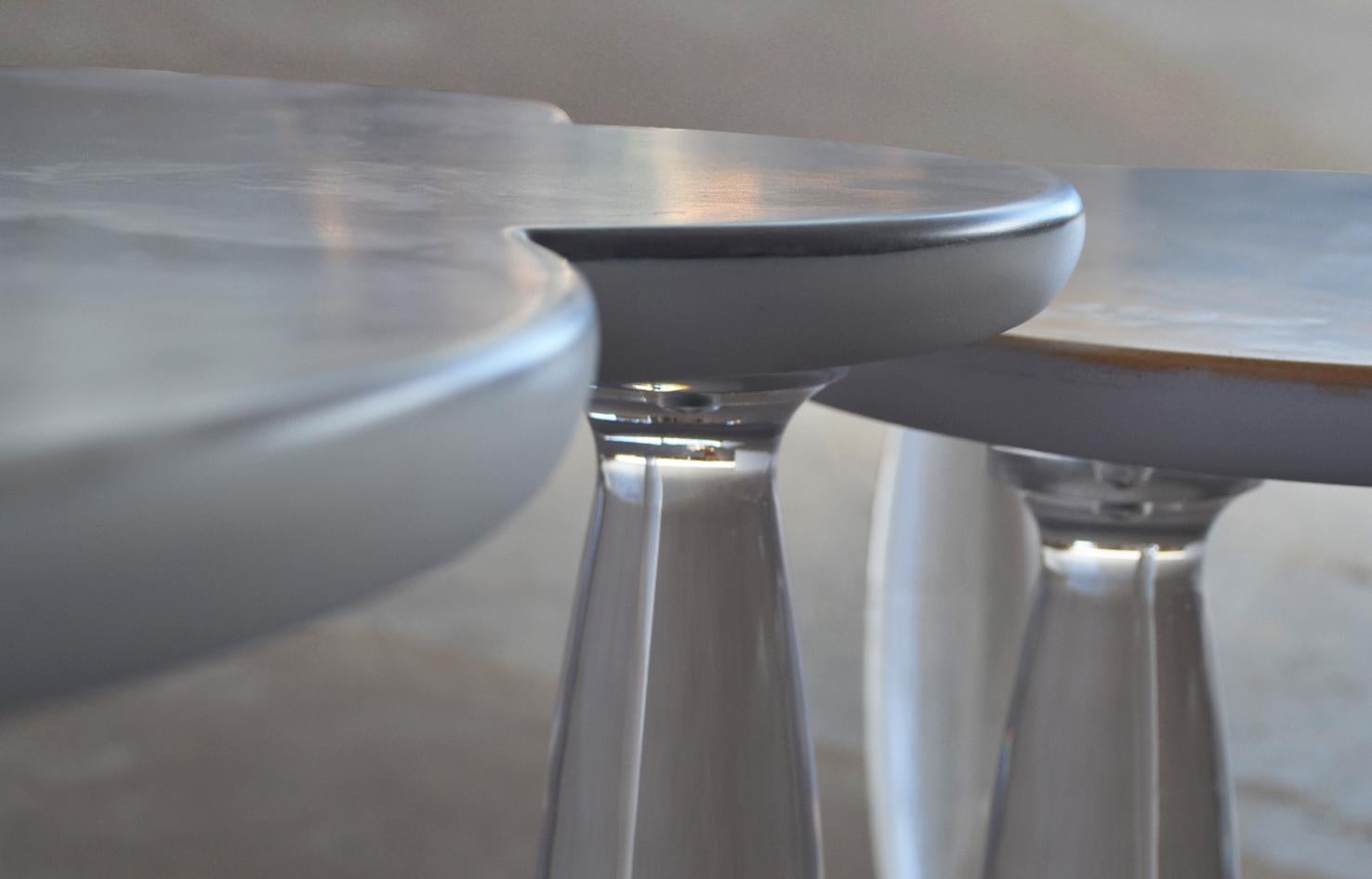 Italian Set Tavolini scagliola grigia, basi plexiglass fatto a mano in italia da Cupioli For Sale