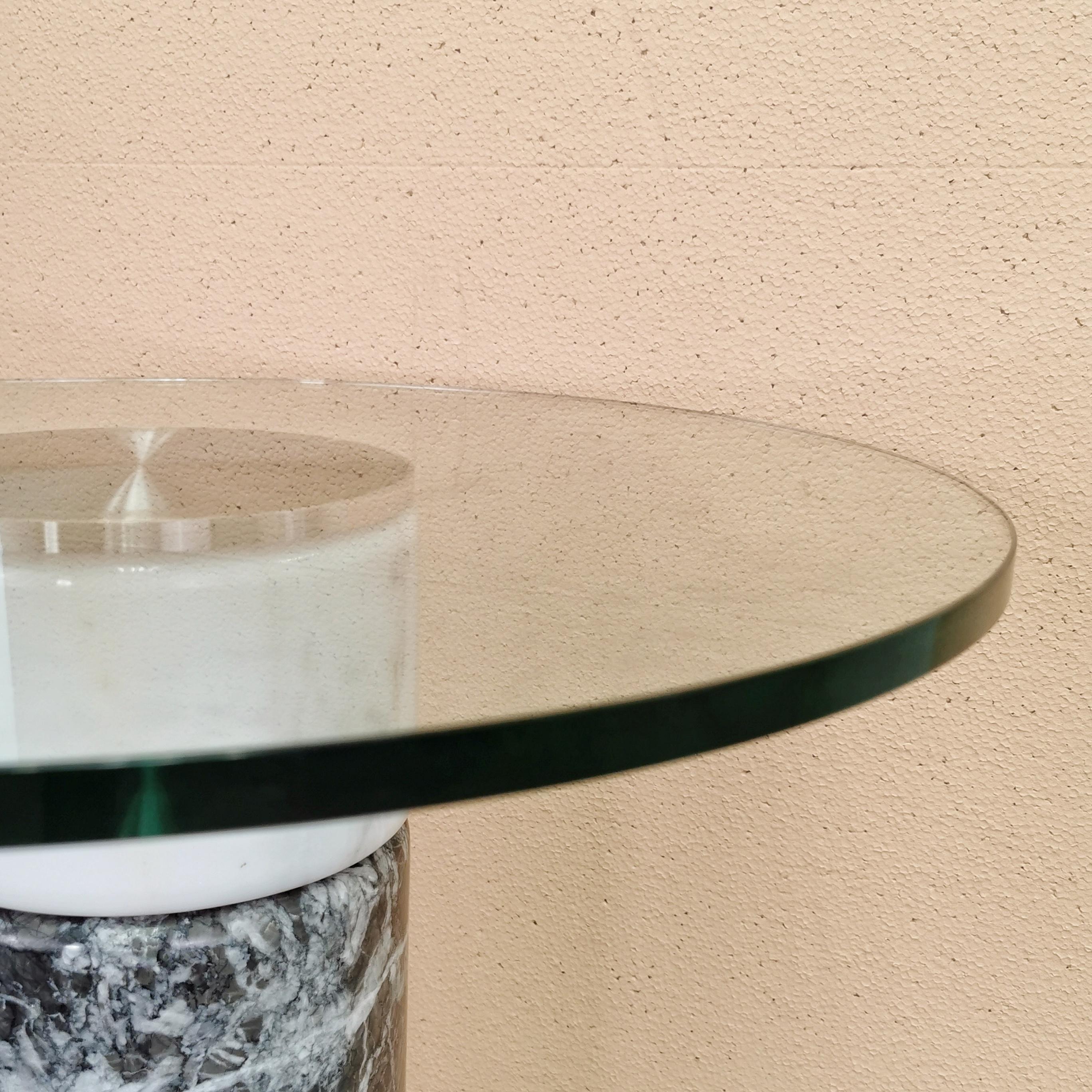 Italian Marble and glass high side table Acerbis 1980's production For Sale