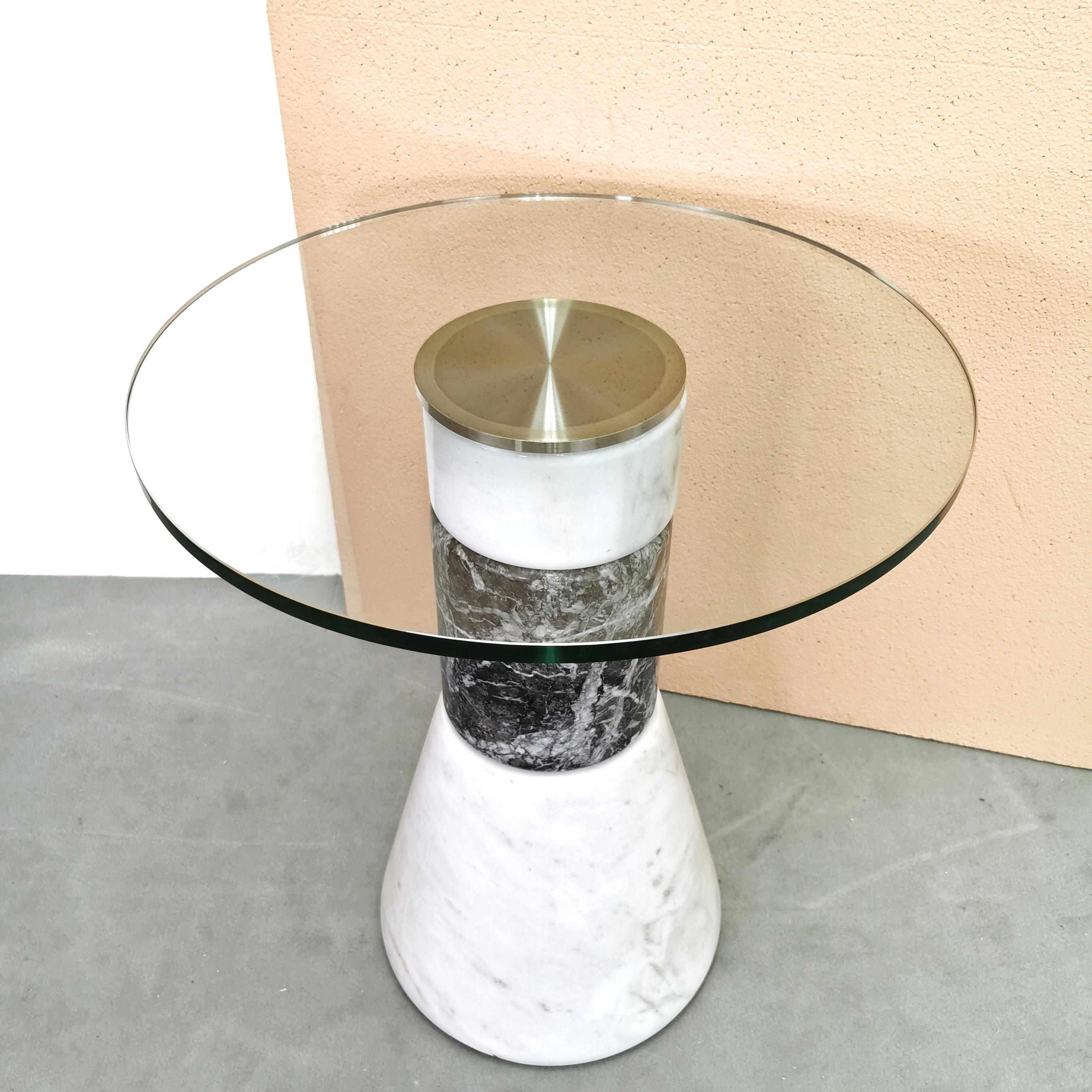 Marble and glass high side table Acerbis 1980's production In Good Condition For Sale In Milano, MI
