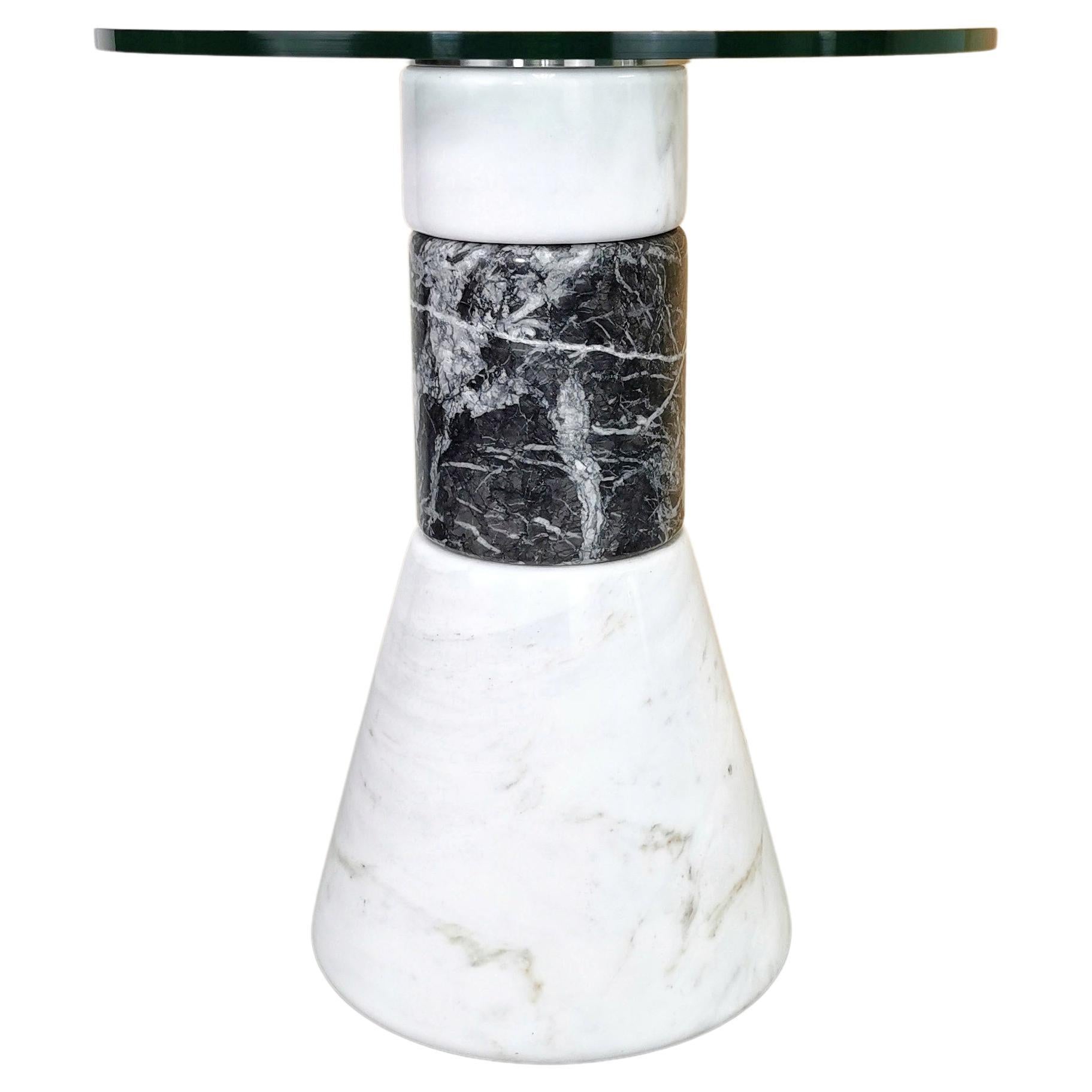 Marble and glass high side table Acerbis 1980's production For Sale