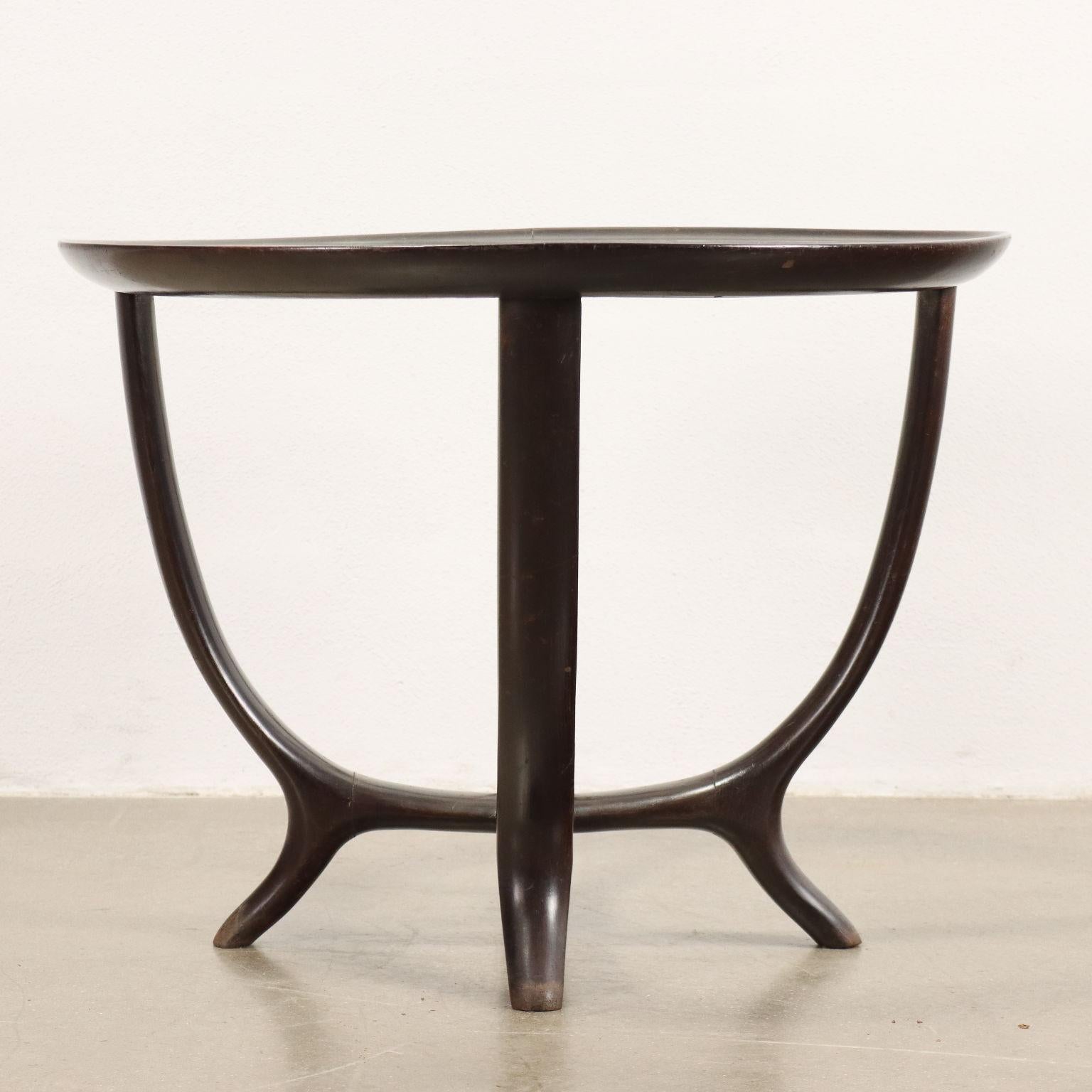 Mid-20th Century 1950s coffee table in ebony-stained wood and glass For Sale