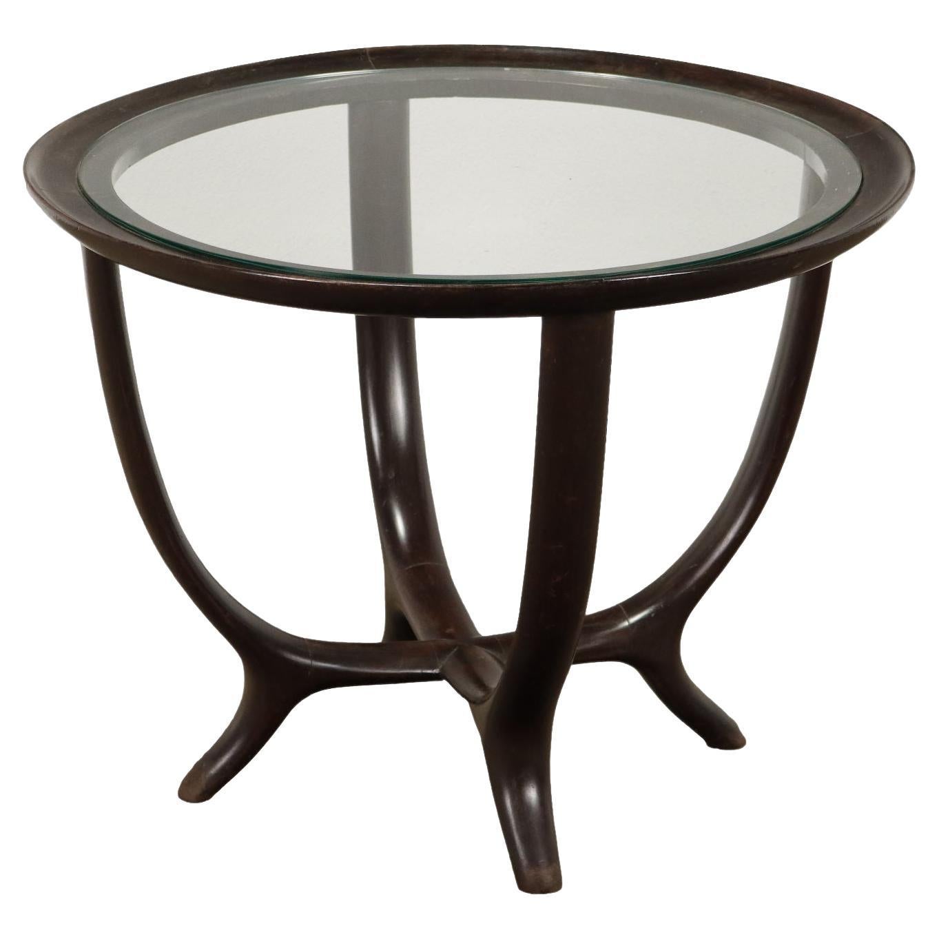 1950s coffee table in ebony-stained wood and glass For Sale