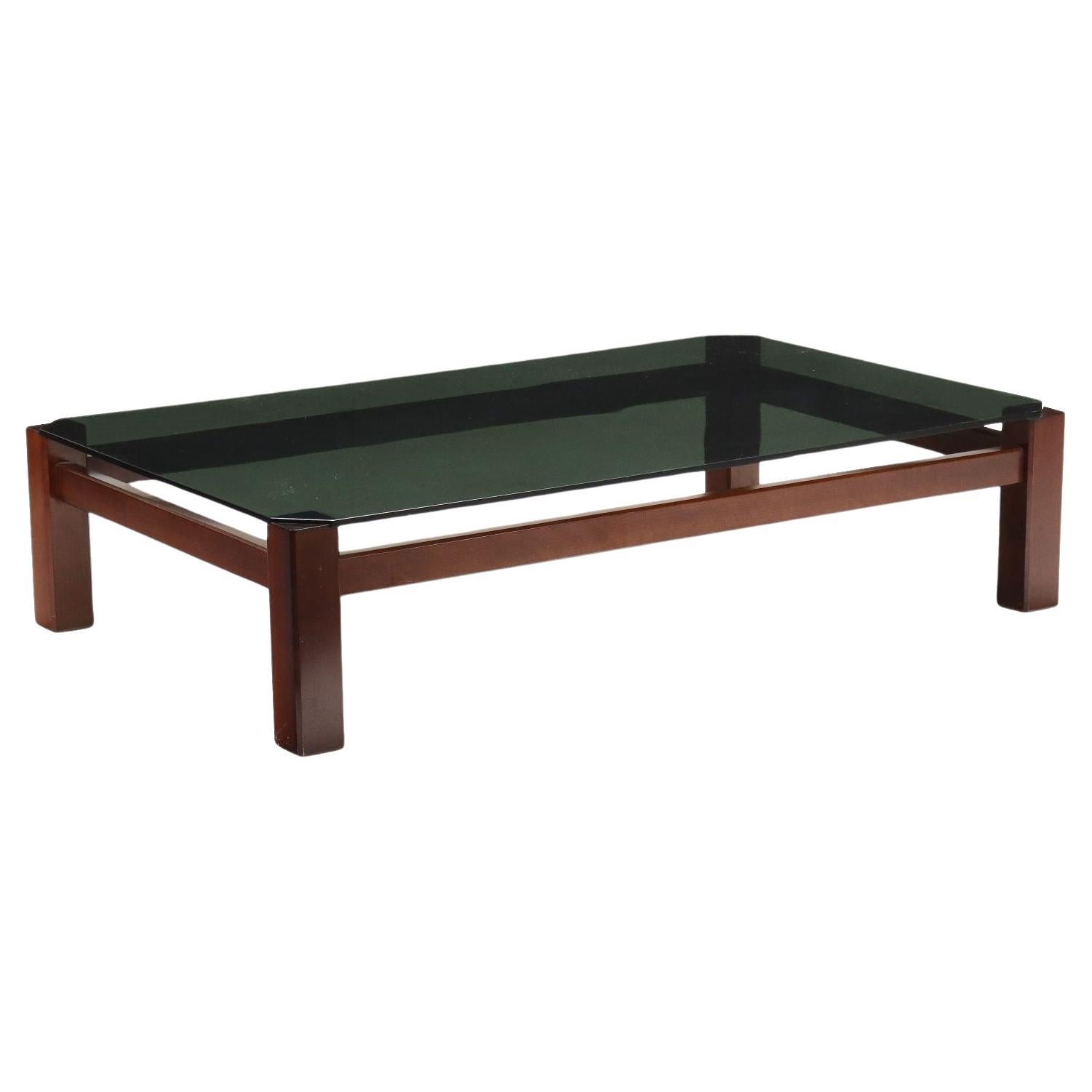 70s-80s coffee table with glass top For Sale