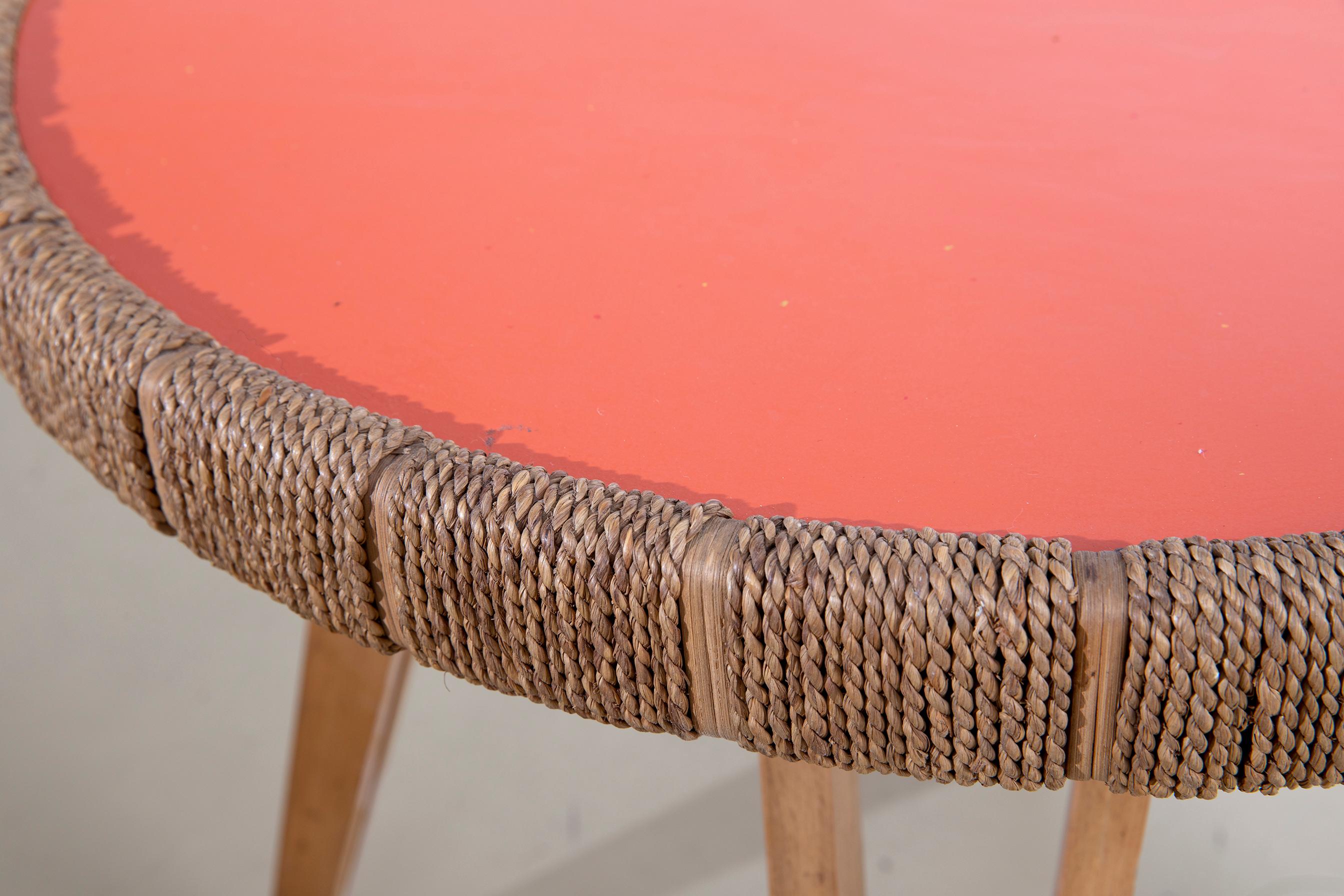 Tavolino Augusto Romano, in legno e corda intrecciata, Italia anni '40 im Angebot 1