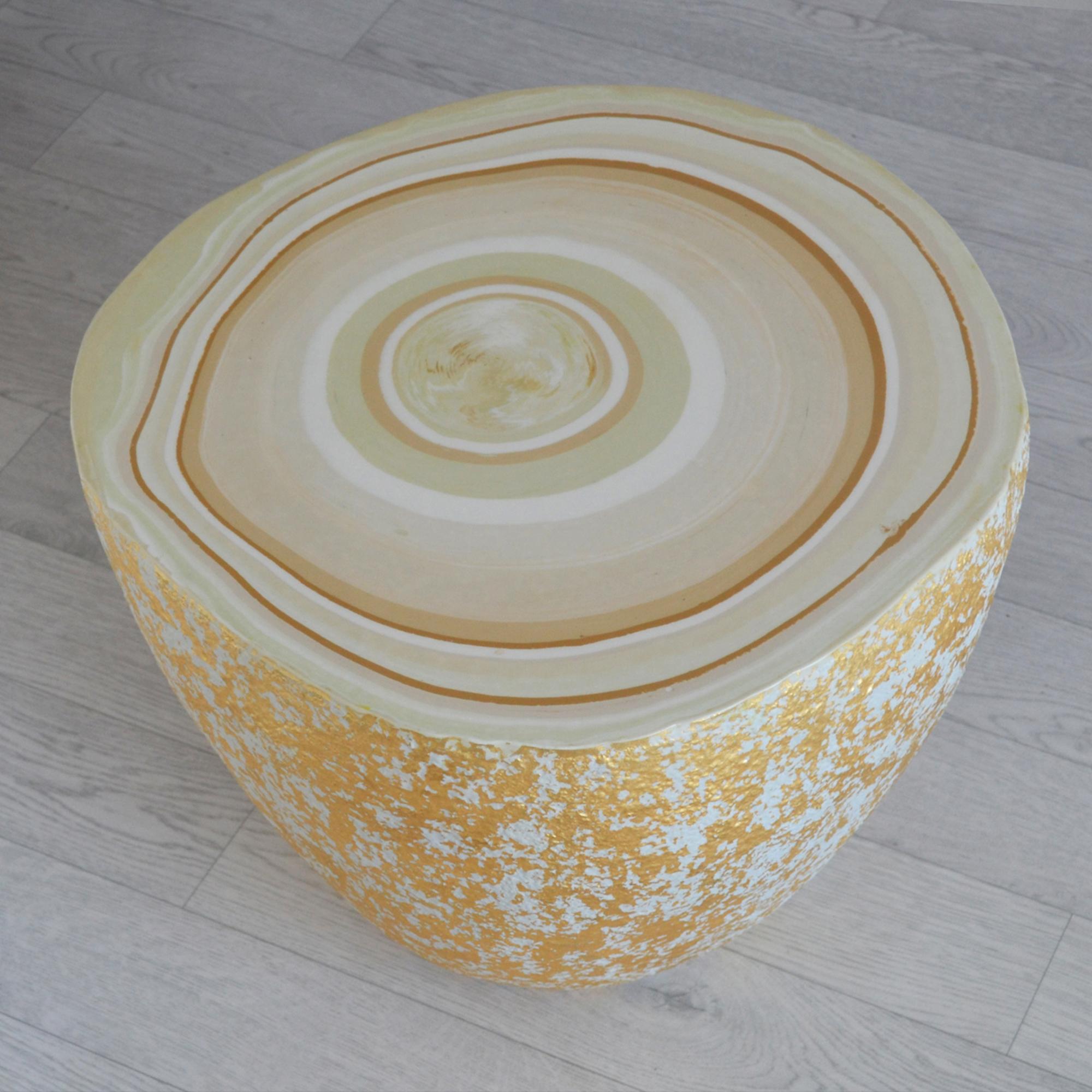 Modern Coffee Table Ivory Shades Neutral Color and Gold Reflections Handmade by Cupioli For Sale