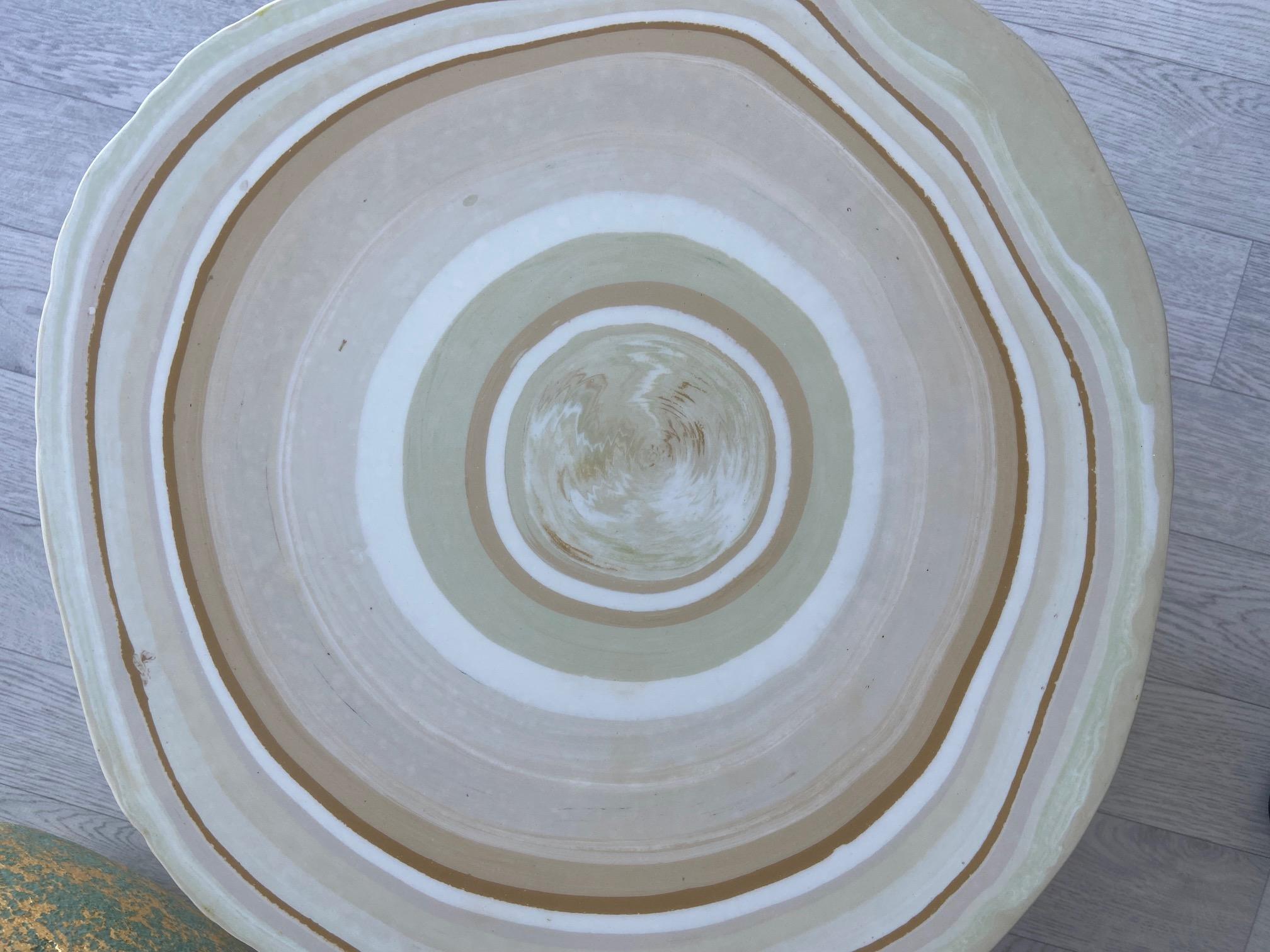 Ceramic Coffee Table Ivory Shades Neutral Color and Gold Reflections Handmade by Cupioli For Sale