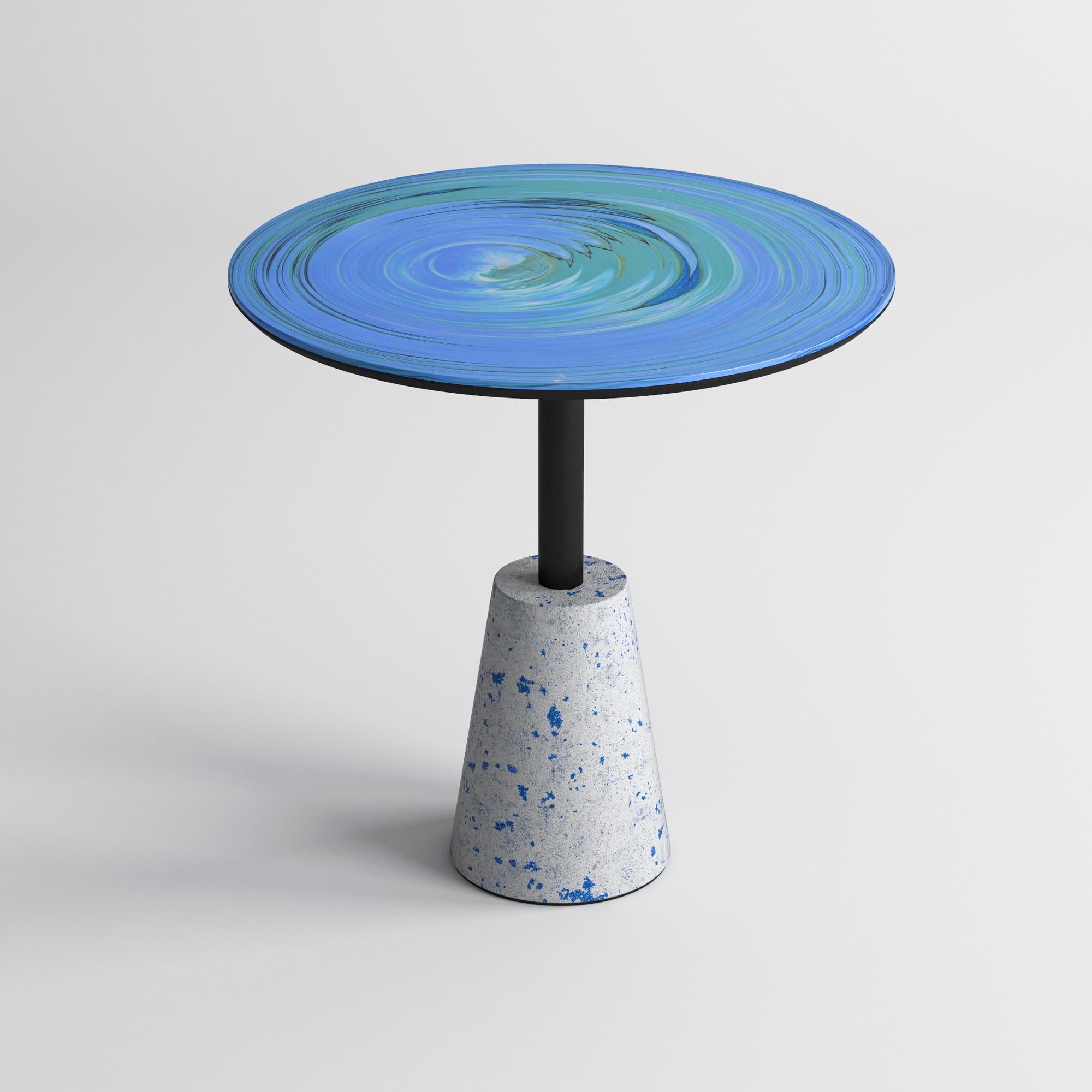 Couchtisch Eisen und Zement Basis Hellblaue Platte Handgemacht in Italien von Cupioli (Moderne) im Angebot