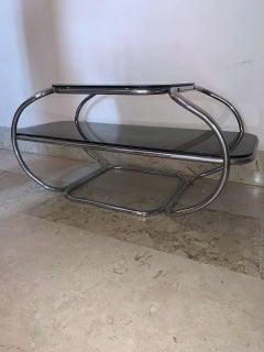 Table basse courbée chromée 2 plateaux 1960 20e siècle.