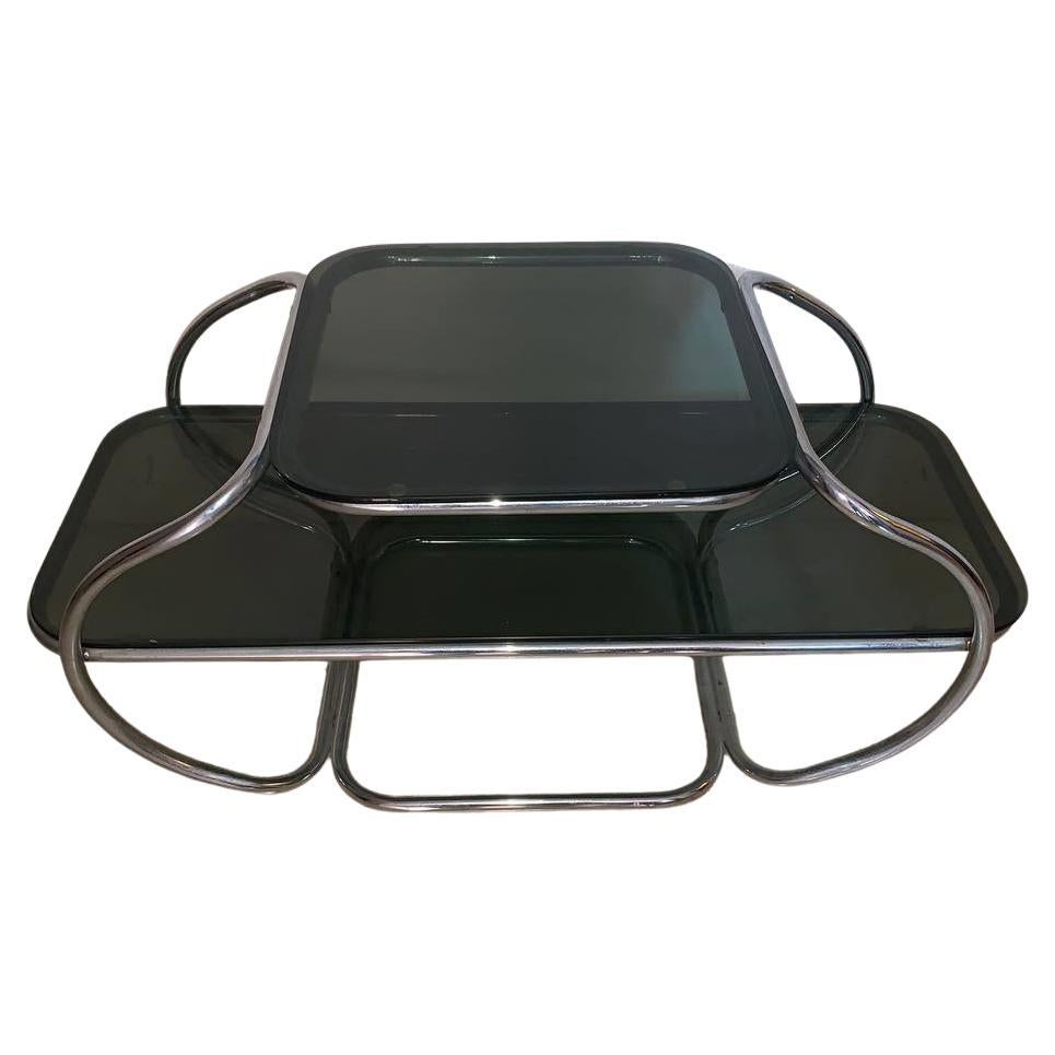Low curved chrome-plated coffee table 2 tops 1960s 20th century.