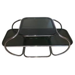 Tavolino basso cromato curvato 2 piani 1960 XX secolo.