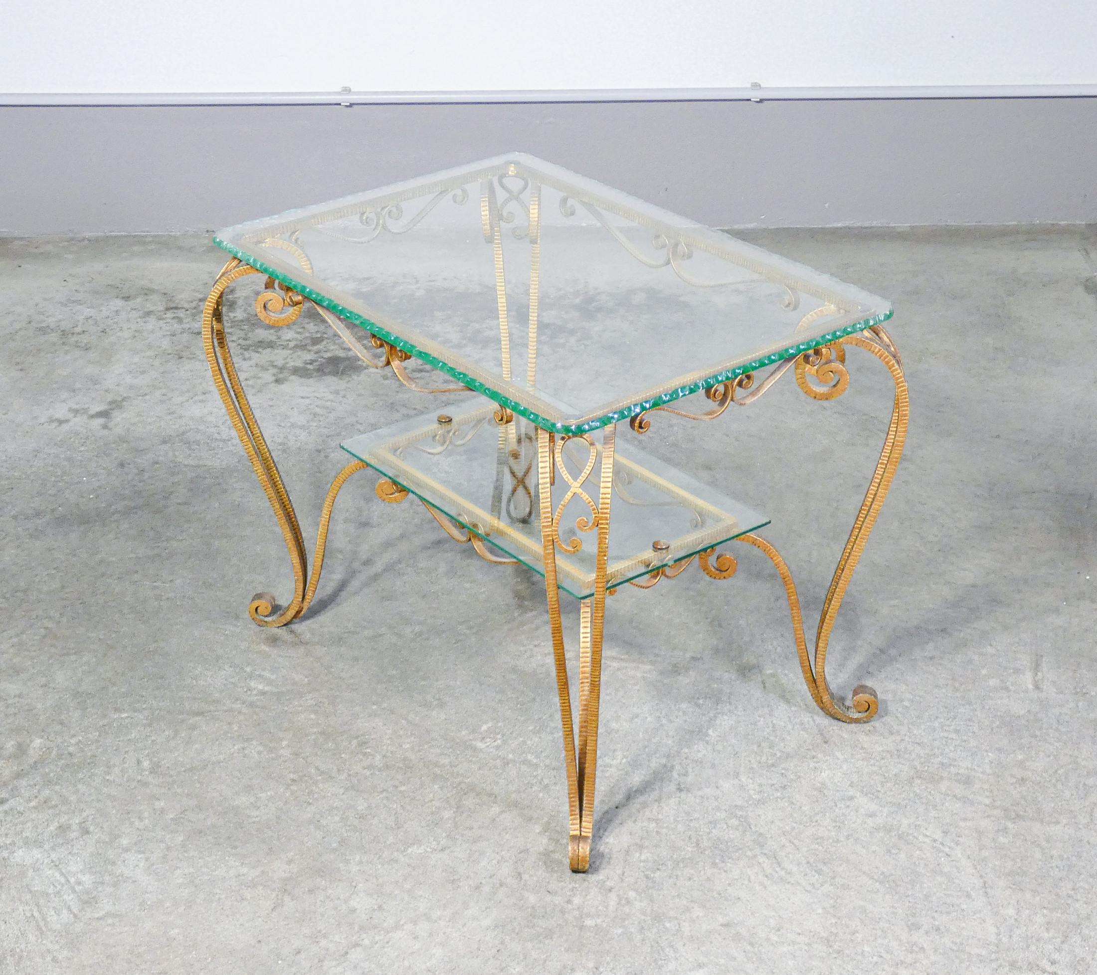 Italian Pier Luigi COLLI design low coffee table made of gilded metal and glass. Italy, 1950s