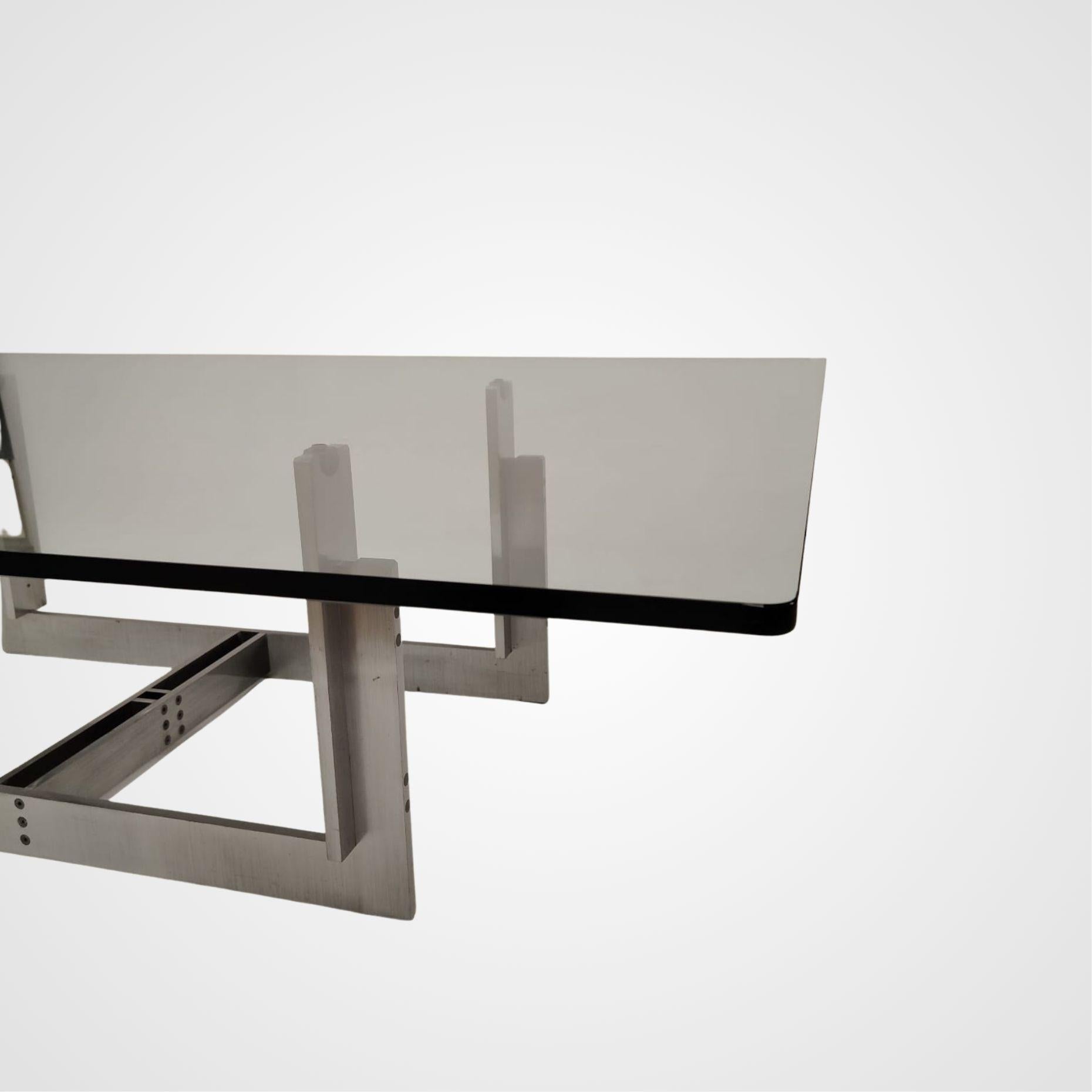 Tavolino basso “Florian” di Carlo Scarpa in cristallo e acciaio, 1973 — Italia en vente 1