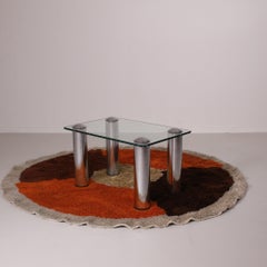 Low glass and steel coffee table, Manifattura Italiana, circa 1970