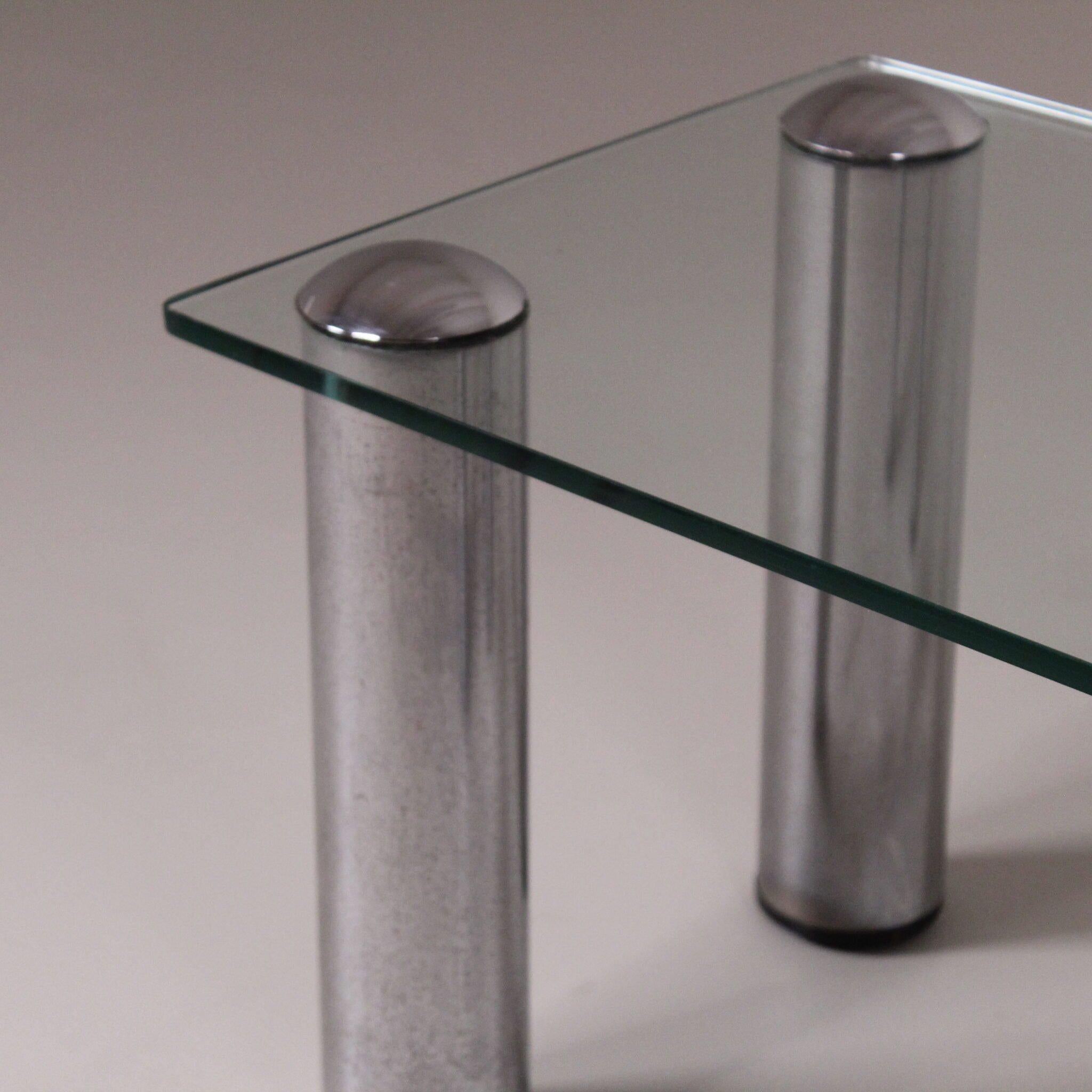 Late 20th Century Low glass and steel coffee table, Manifattura Italiana, circa 1970 For Sale