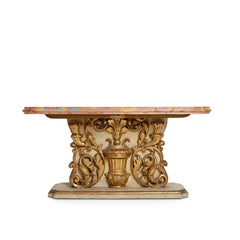 Italian Low Side Table with 1700 Gilded Baroque Friezes and Scagliola Top