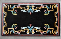 Tavolino Salotto Marmo Nero Intarsiato e Basi Legno fatto a mano da Cupioli