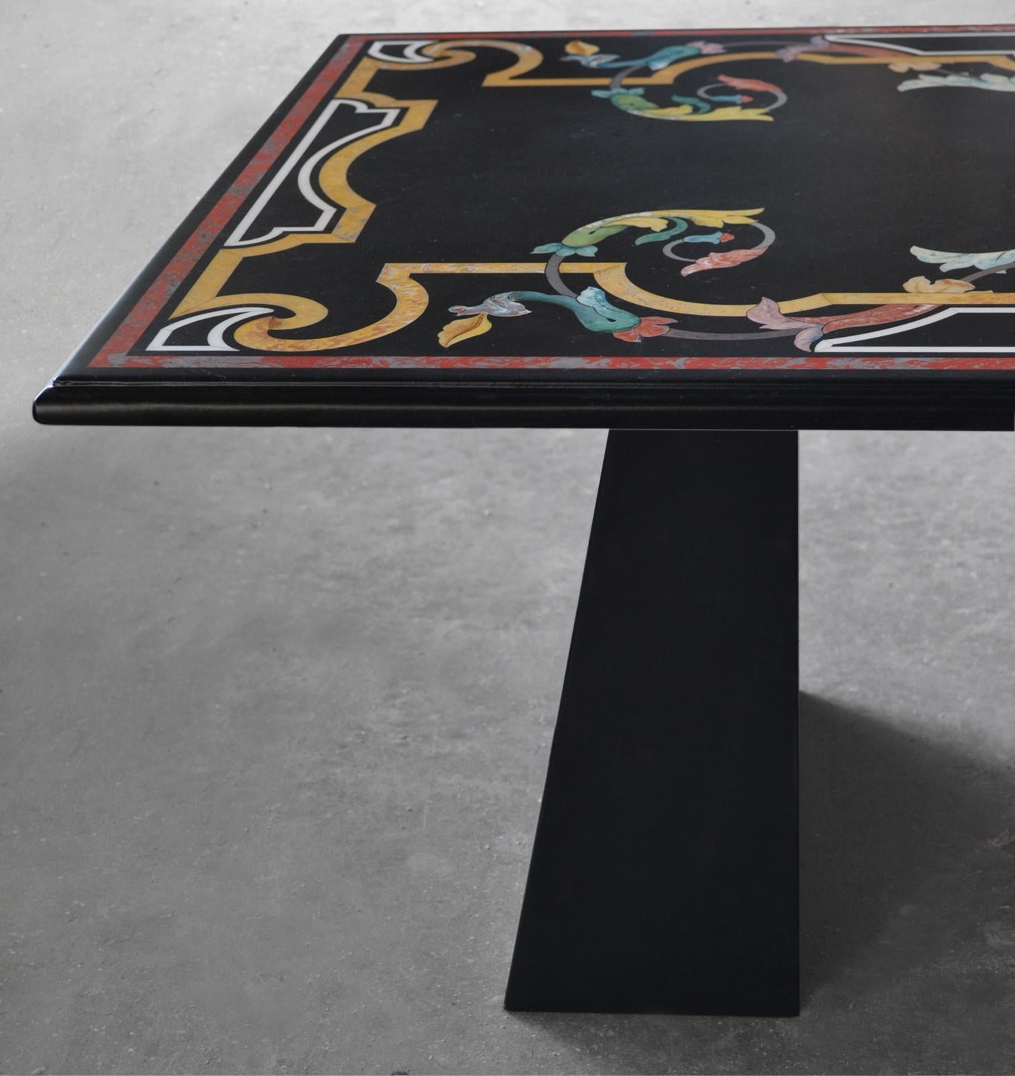 Art Deco Black marble inlaid low coffee table, and black lacquered wood bases, made in Italy For Sale