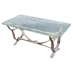 Tavolino basso rif. Pier Luigi COLLI, base in bronzo, piano in vetro. Anni 50