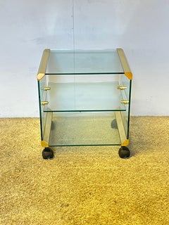 Brass and glass trolley table, "Golden Line," 1970s