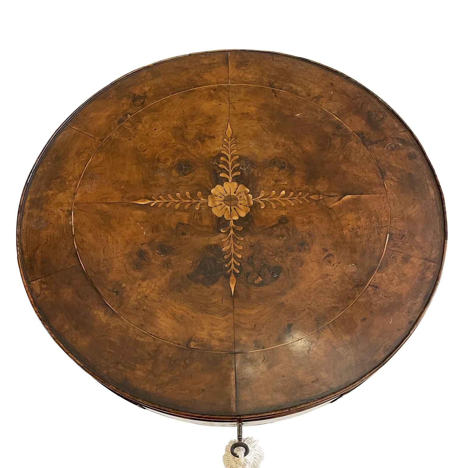 Ebonized Inlaid Circular Coffee Table with Drawer Italian Empire Era 1800s For Sale