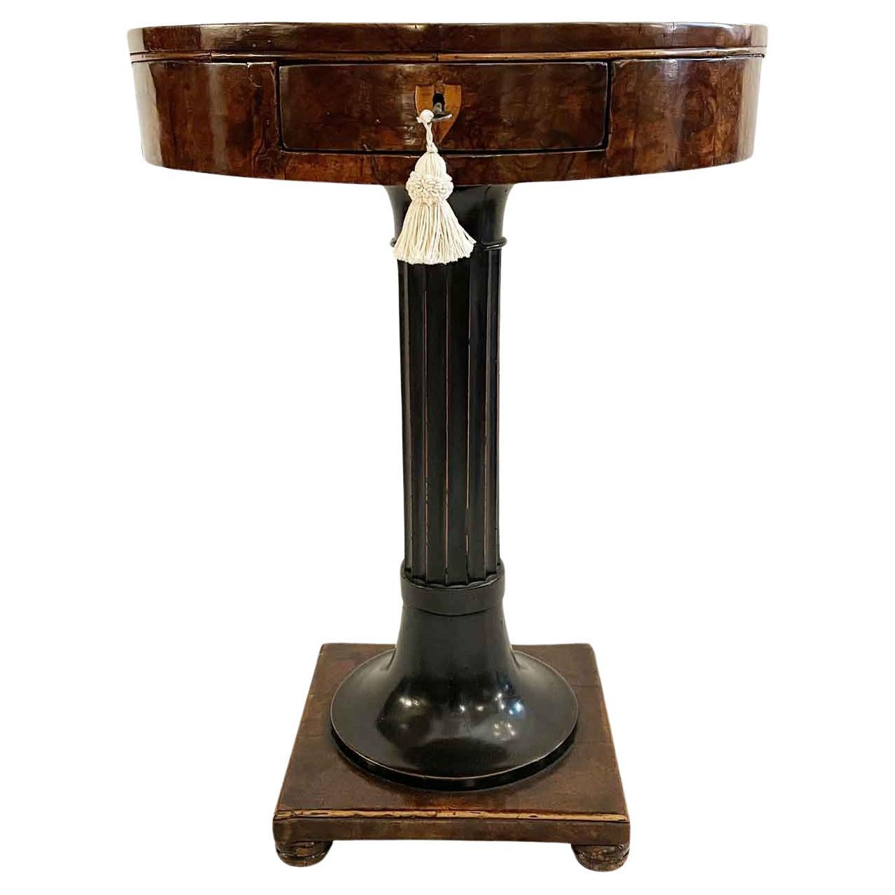 Inlaid Circular Coffee Table with Drawer Italian Empire Era 1800s For Sale