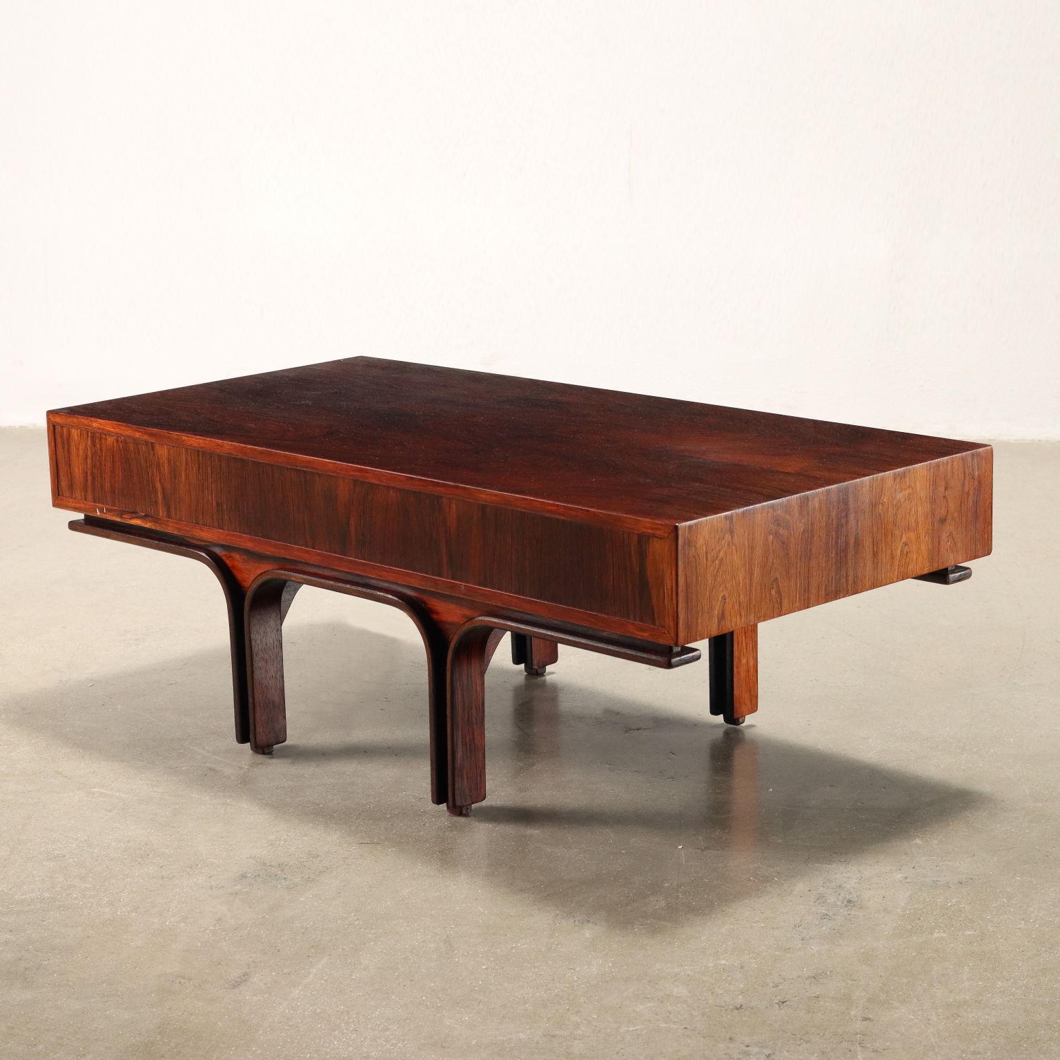 Wood Gianfranco Frattini Coffee Table with Three Drawers for Bernini, 1960s in wood For Sale