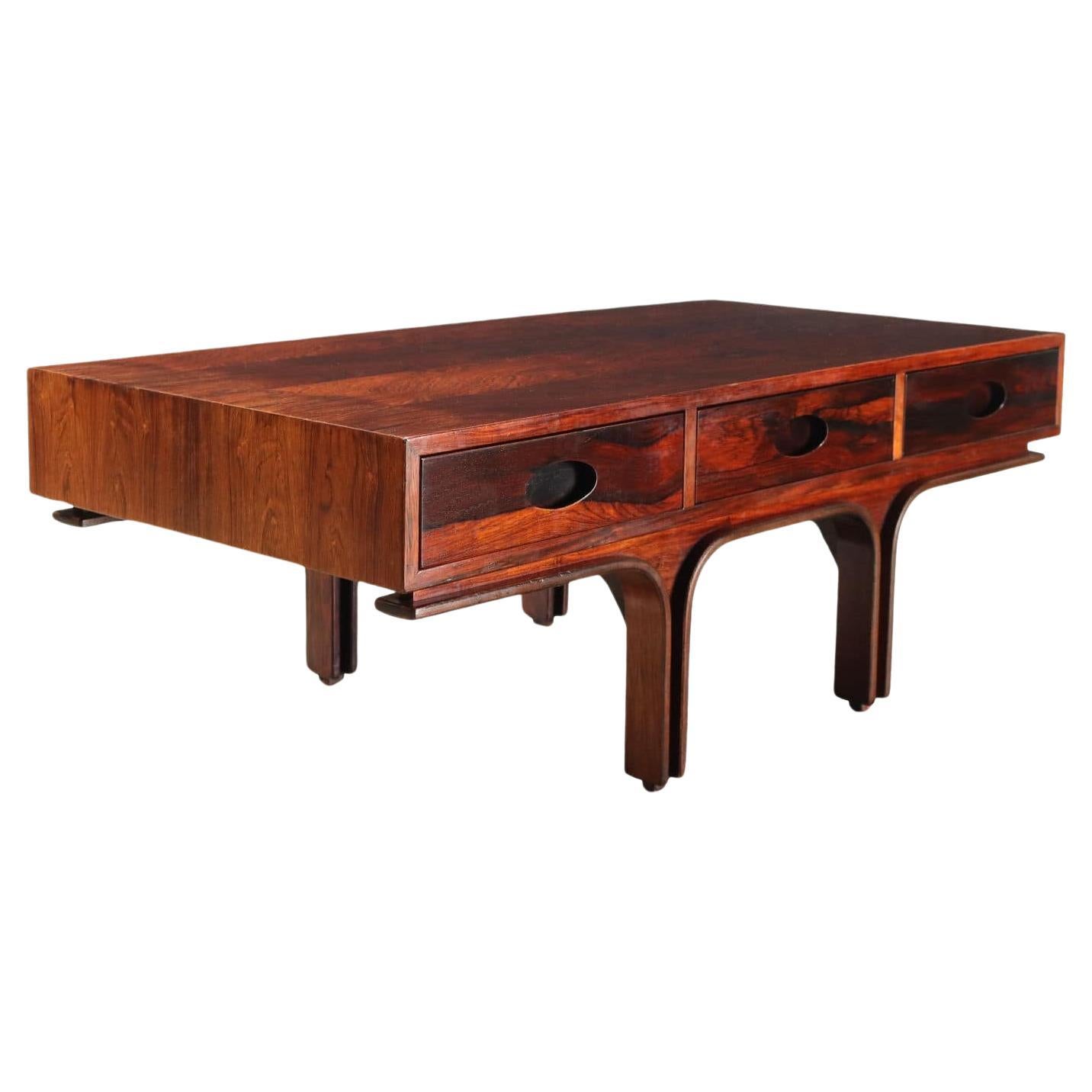 Gianfranco Frattini Coffee Table with Three Drawers for Bernini, 1960s in wood For Sale