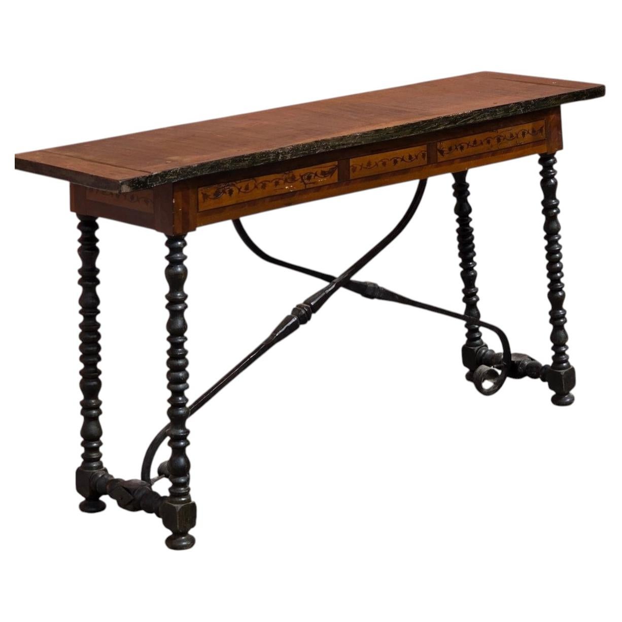 18th-century inlaid console table with spindle legs For Sale