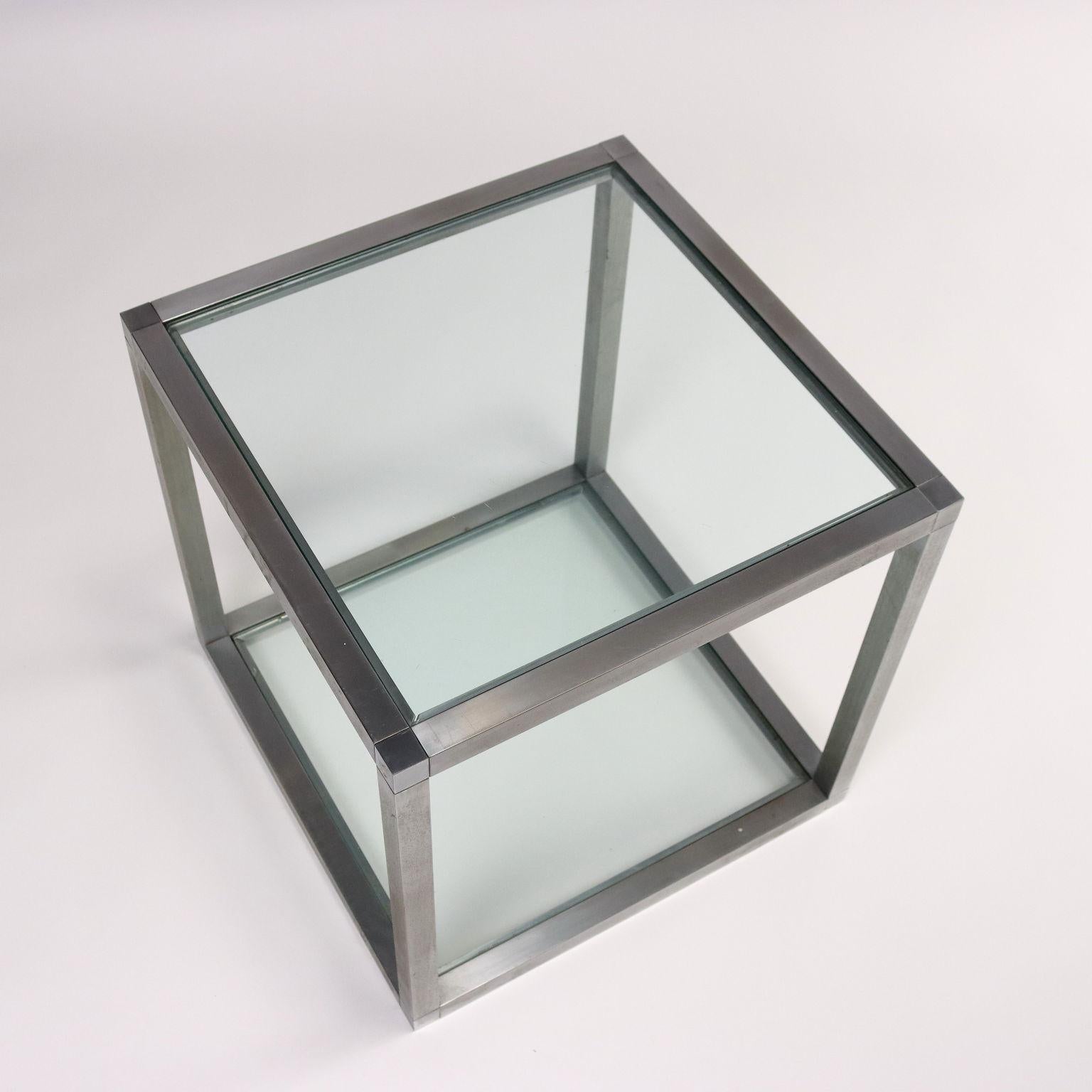 Mid-Century Modern Table basse cubique en métal et verre 1960 en vente