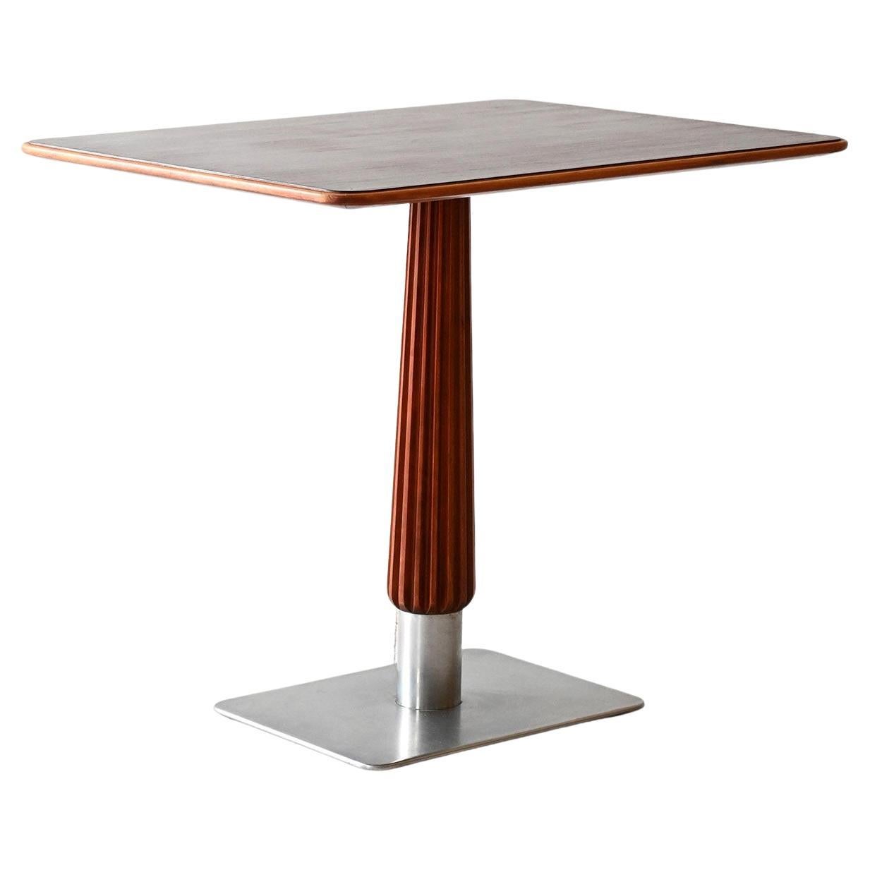 Table de bar en acajou avec base en acier
