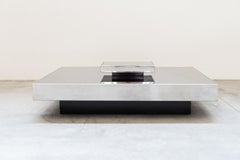 Low coffee table, stainless steel and glass by Ausenda, 1970