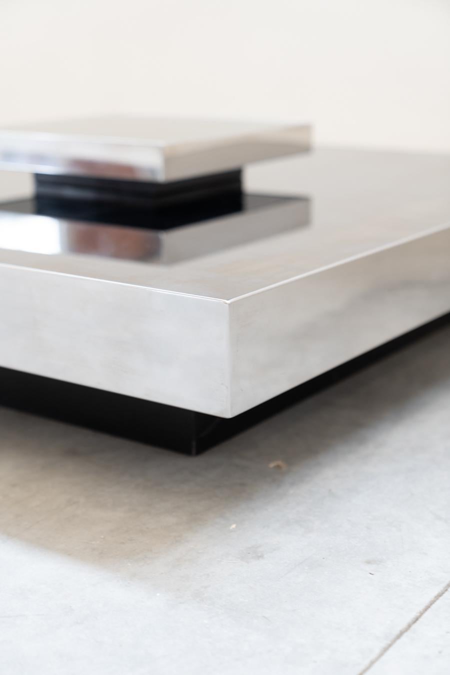 Low coffee table, stainless steel and glass by Ausenda, 1970 For Sale 1