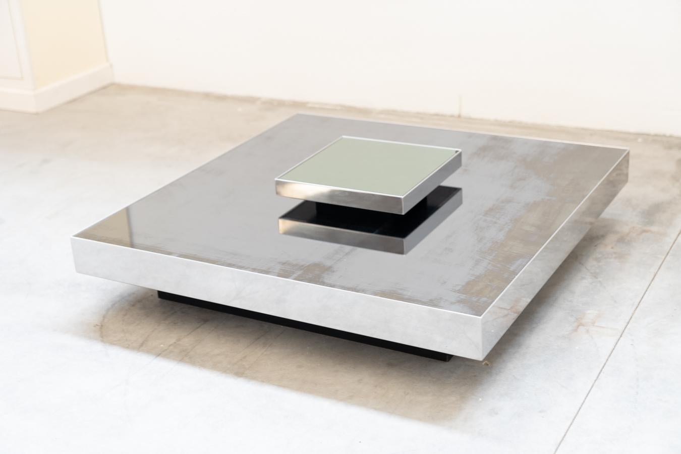 Low coffee table, stainless steel and glass by Ausenda, 1970 For Sale 4