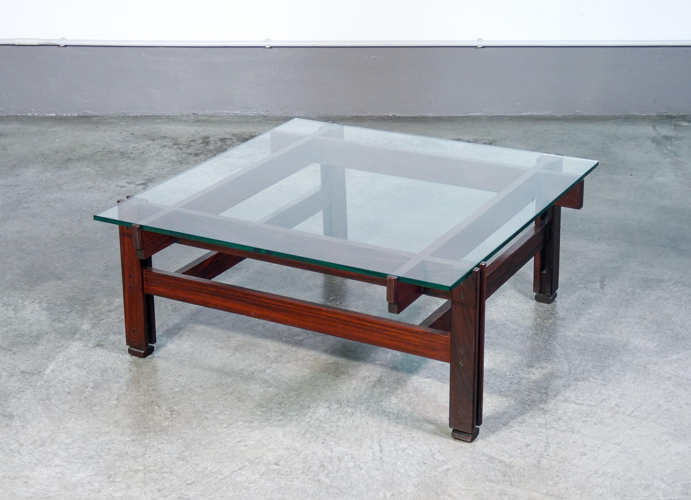 Glass Tavolino da caffè, design di Ico PARISI, in legno e vetro. Italia, Anni 70