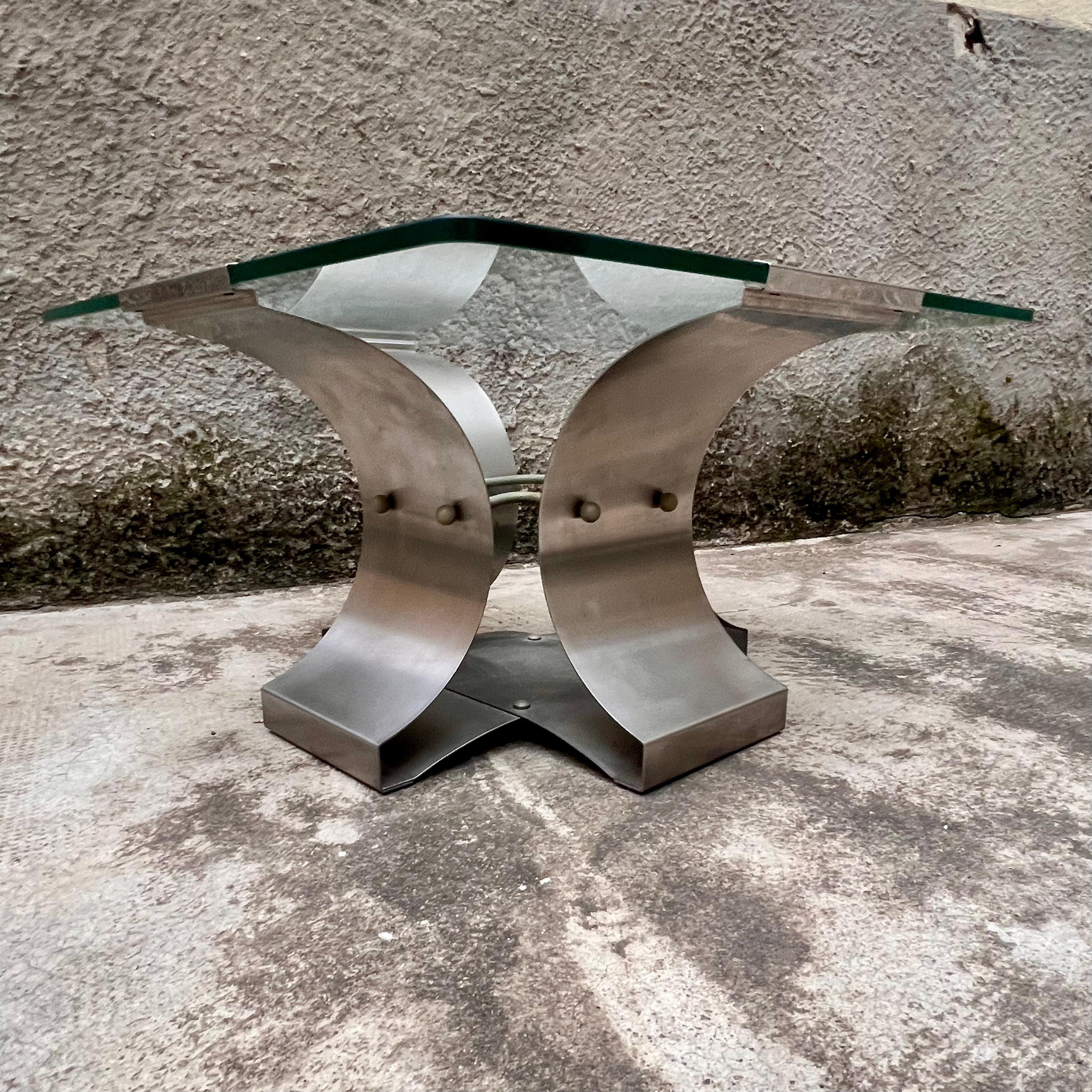 Steel coffee table by François Monnet for Kappa - Italy - 1970s In Good Condition For Sale In Milano, IT