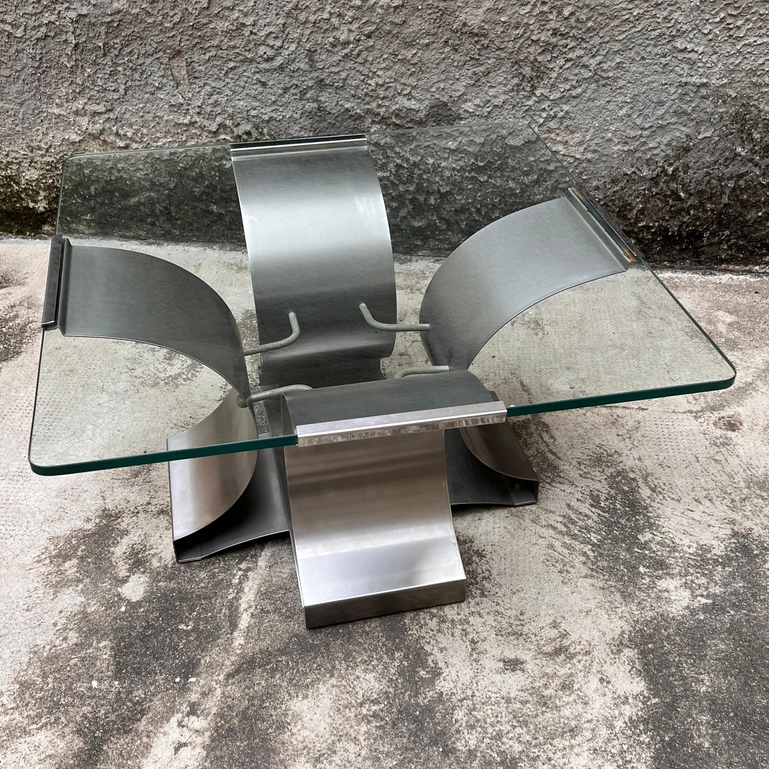 Stainless Steel Steel coffee table by François Monnet for Kappa - Italy - 1970s For Sale