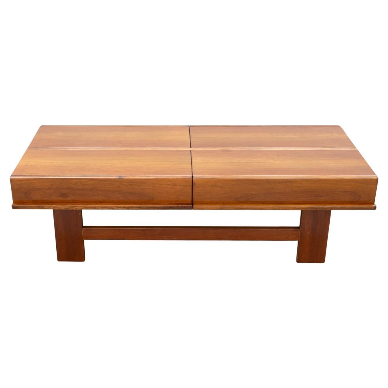 Walnut coffee table with compartment by Michelucci, 1970 For Sale