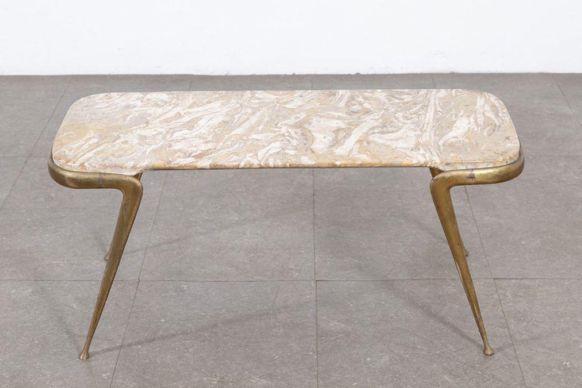 Table basse en laiton et marbre par Cesare Lacca, années 1950 Bon état - En vente à Torino, IT